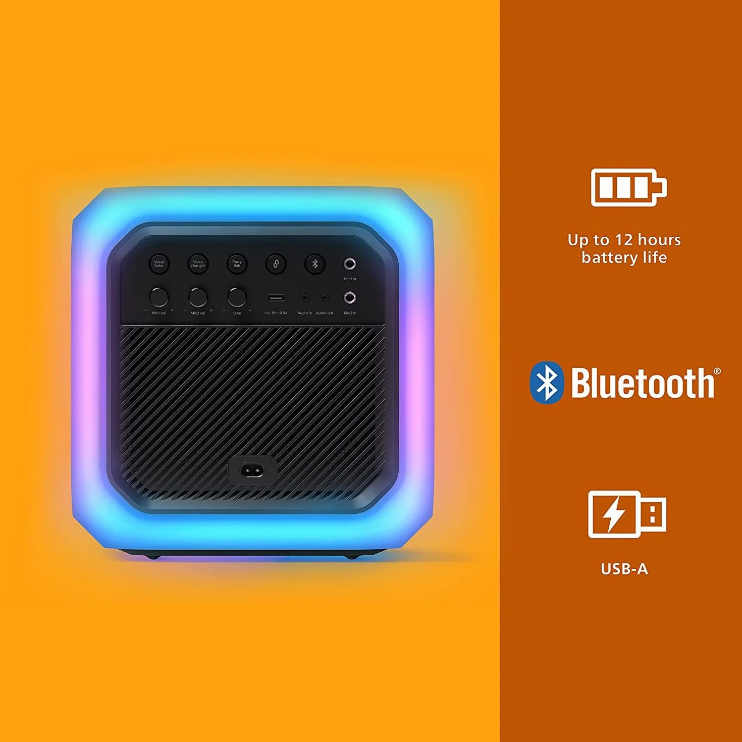 Philips TAX7207/10 Głośnik Imprezowy Bluetooth, Czas Odtwarzania 12 Godzin, Oświetlenie Imprezowe 360°, Bezprzewodowe Łącze Imprezowe I Akumulator
