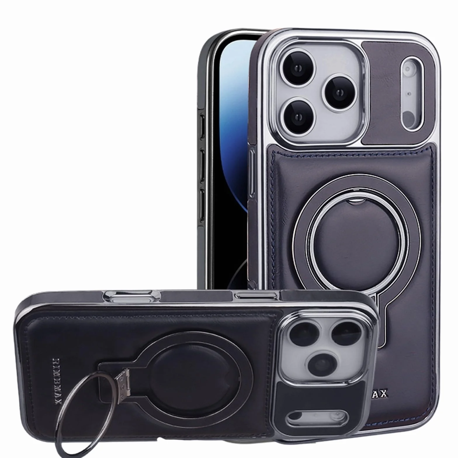 Etui na iPhone'a 13 (Kolor: Niebieski) - Skórzany Magnetyczny Stojak Etui Twarda Silikonowa Obudowa