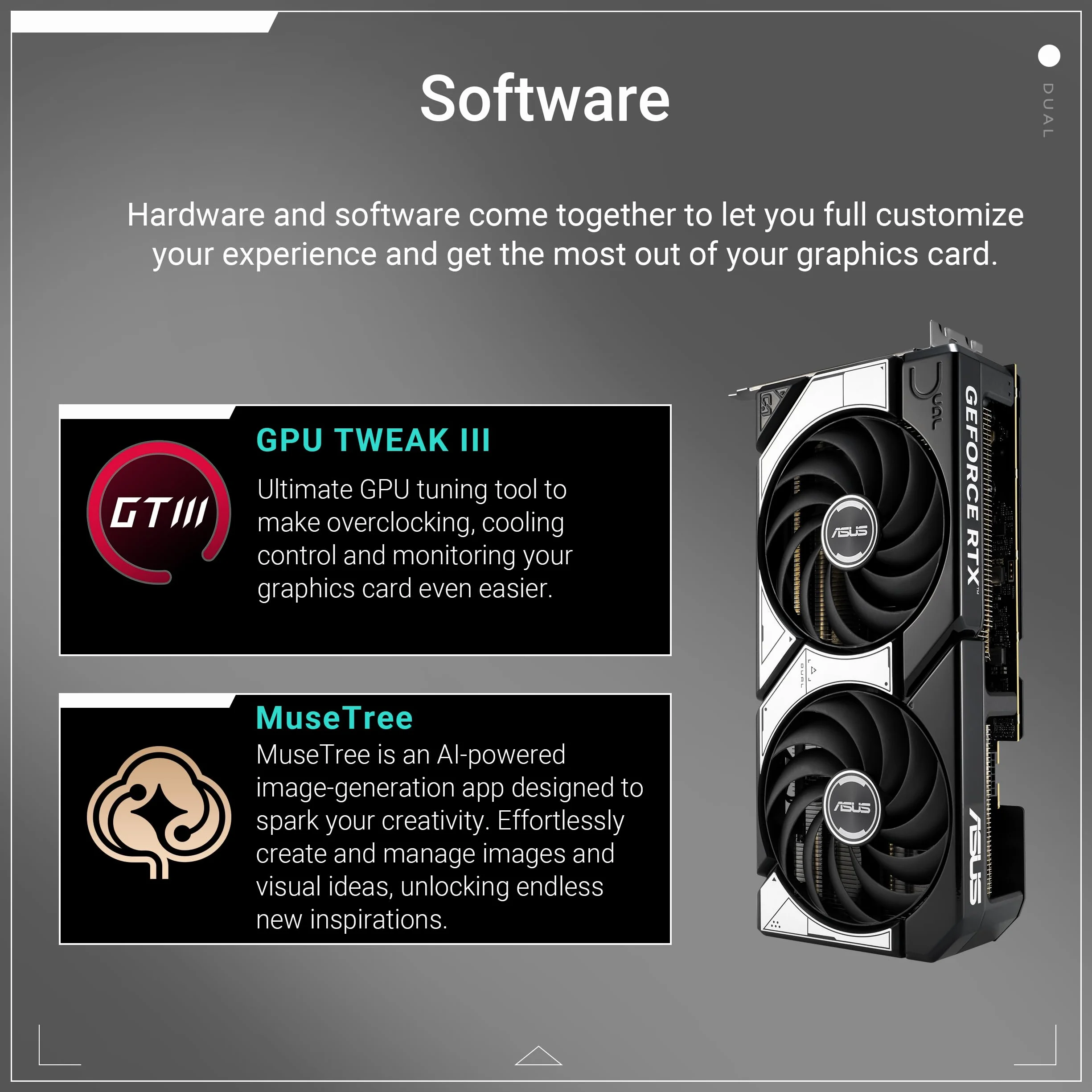 ASUS Dual NVIDIA GeForce RTX 5070 OC Edition, karta graficzna 12 GB GDDR7, 192 bity, PCIe 5.0, 2 wentylatory Axial-Tech, 1 HDMI 2.1, 3 DisplayPort 2.1, GPU Tweak III, biały, DUAL-RTX5070-O12G