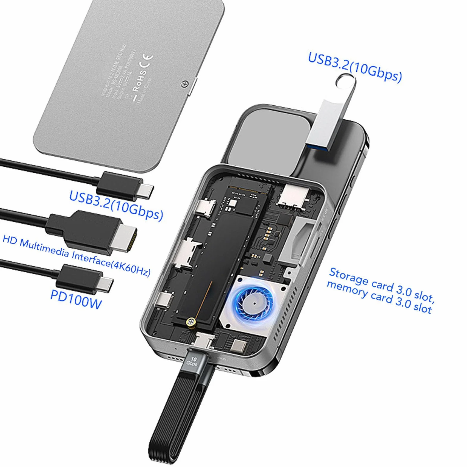 Generic Obudowa SSD M.2 NVMe Przenośny Koncentrator USB A 10 Gb/s do Szybkiego Przesyłania Danych i Filmów 4K 60 Hz dla Entuzjastów Przechowywania Danych