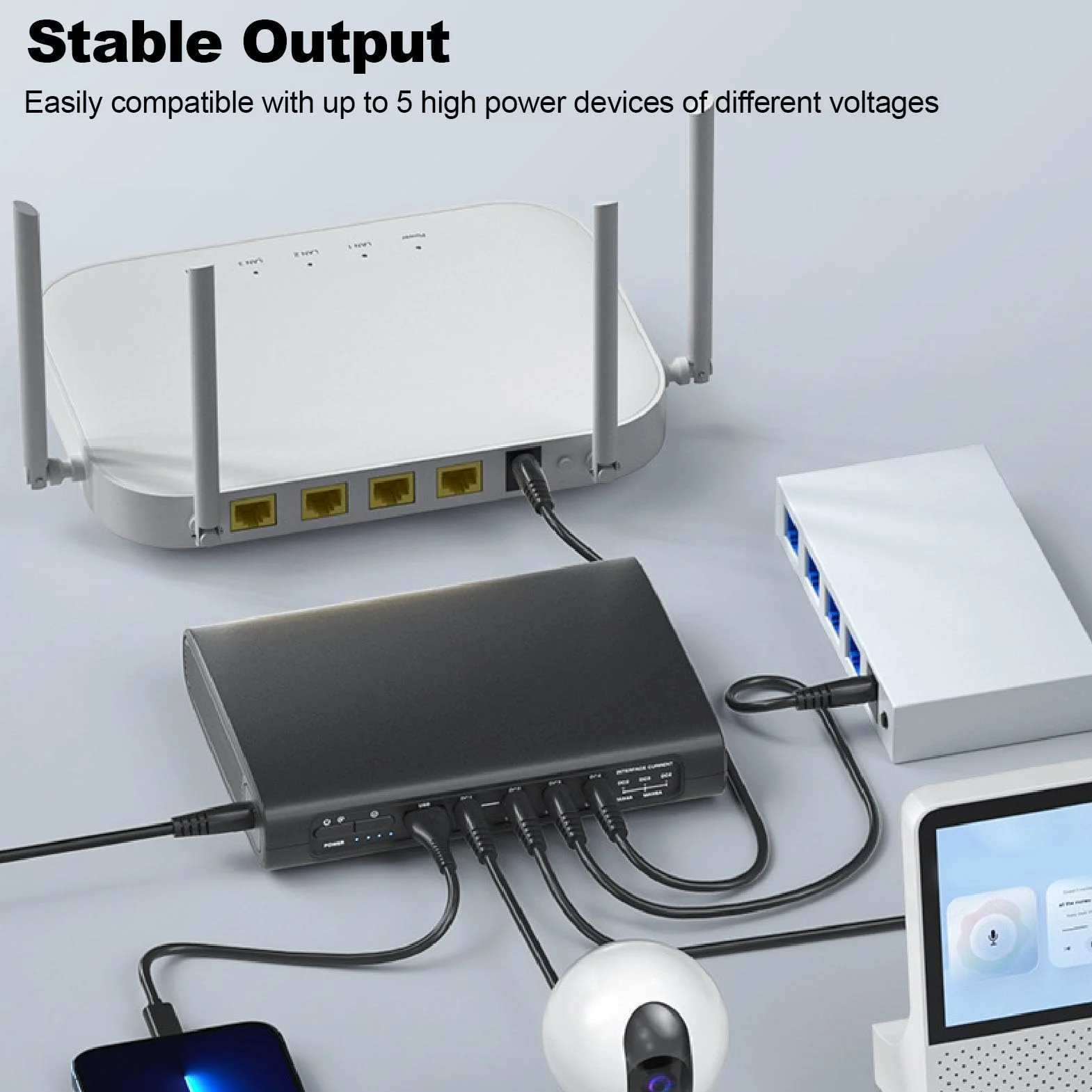 Zasilanie Bateryjne Mini UPS 20000 MAh, 5 Gniazd Zasilania Awaryjnego 5 V 9 V 12 V, Kompaktowy Podstawowy System UPS w Trybie Gotowości do Monitorowania Domu Routera Awaryjne