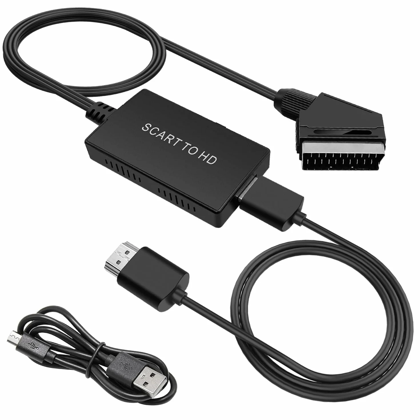 Adapter konwertera Scart na HDMI z kablem HDMI i Scart + zasilacz USB, konwerter wideo HD na Audio 1080P/720P do HDTV/DVD/PS3/Xbox/VHS