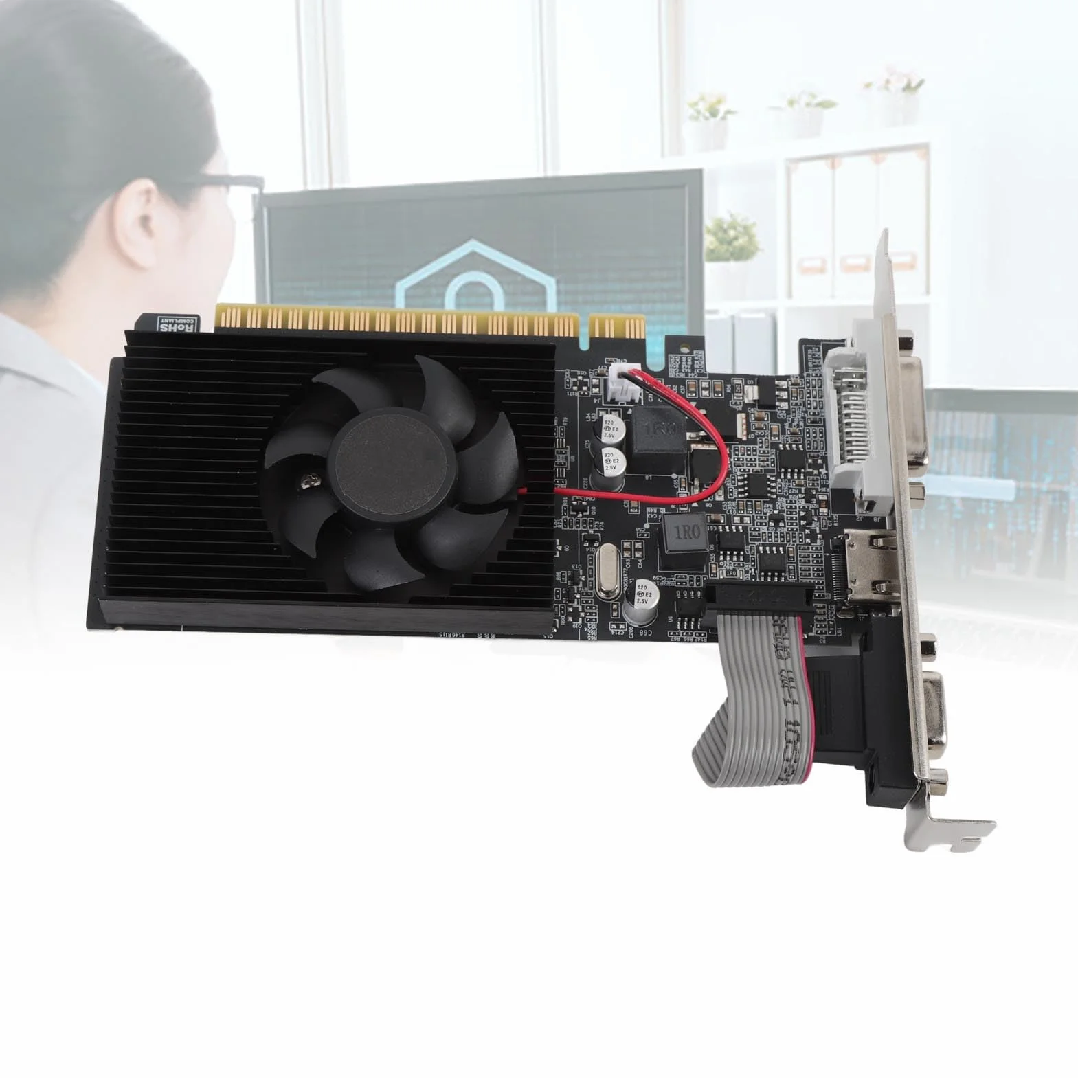 Karta Graficzna do Gier, 2 GB Pamięci Wideo DDR3, Karta Graficzna do Komputera PC, z Interfejsem Multimedialnym HD Port VGA DVI Komputera Stacjonarnego