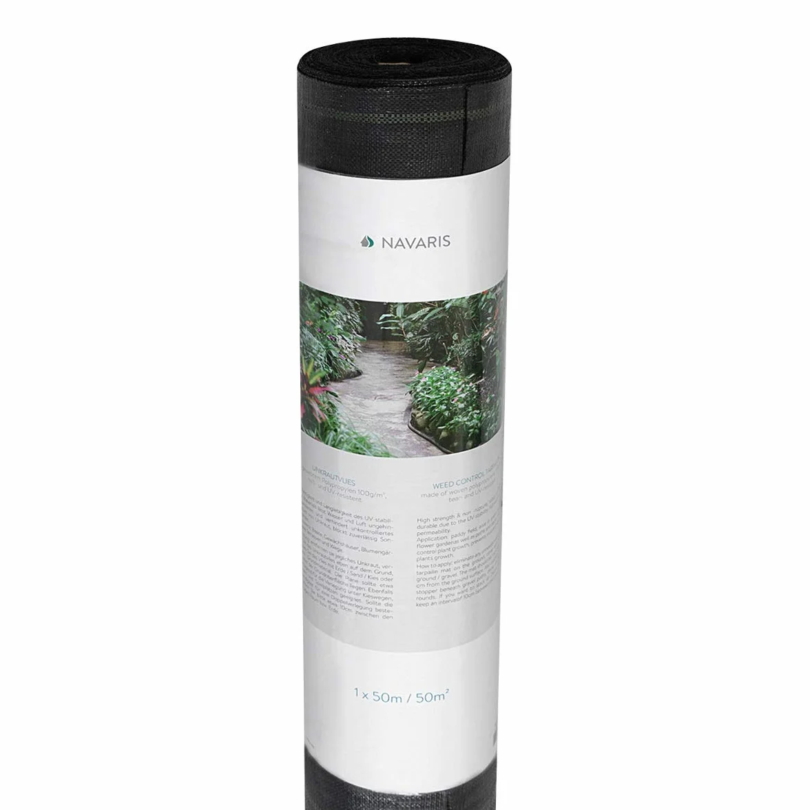 Navaris Membrana z tkaniny przeciw chwastom - wytrzymała mata podłogowa do kształtowania krajobrazu mata mata ogrodnicza plandeka - rolka, 1 m x 50 m (1 m x 50 m = 50 m²)