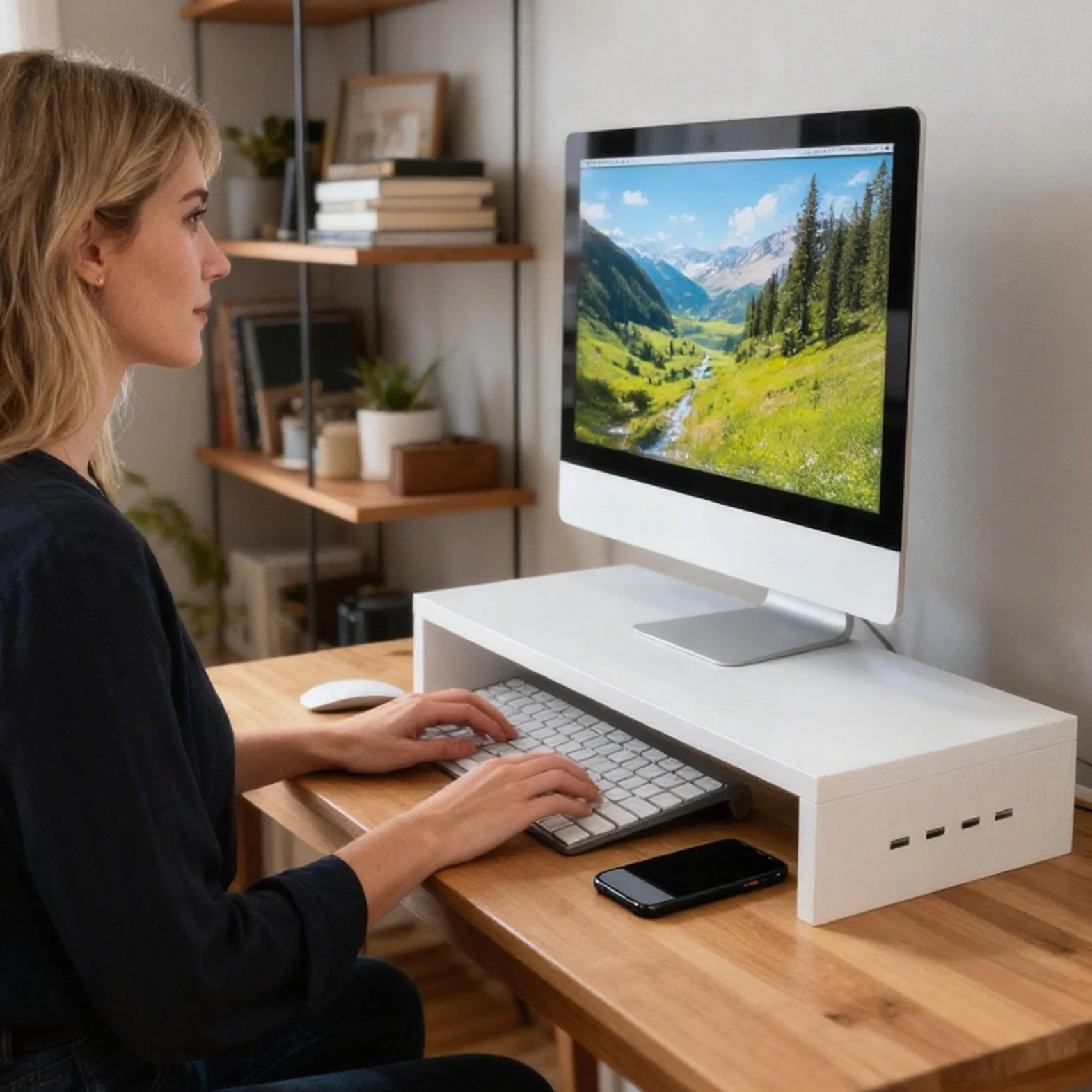 Monitor podnoszący: 3-calowy na biurko zapewnia ergonomiczny komfort | oszczędność miejsca z funkcją ładowania, na laptopa do szkolnego pokoju zabaw
