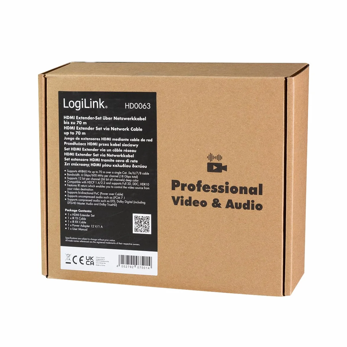 LogiLink HD0063 - przedłużacz HDMI/zestaw przedłużający przez LAN do 70 m, rozdzielczość 4K/60 Hz i Full 3D, EDID, HDR, HDCP, POC, IR