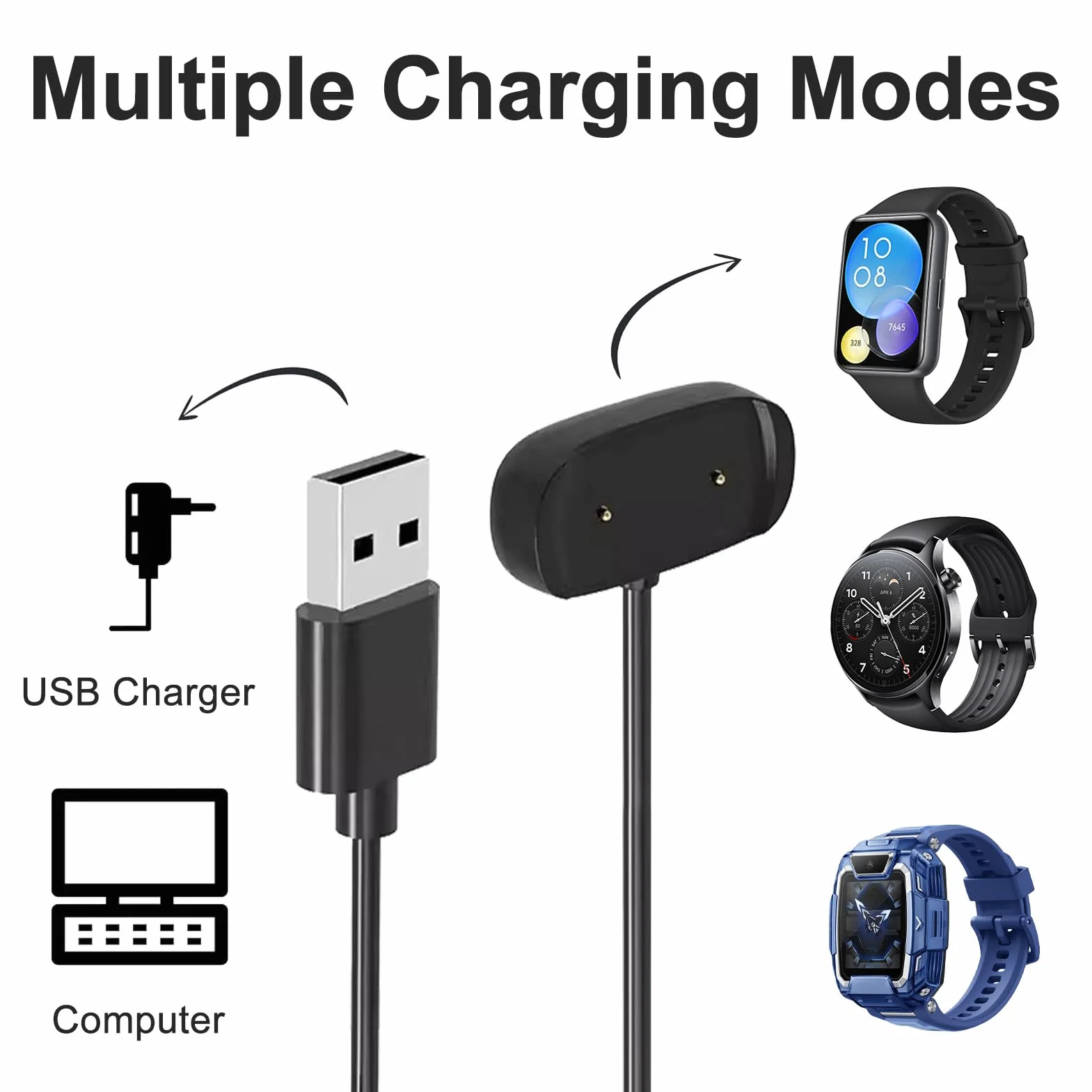 Magnetyczne kable ładujące do Amazfit GTS 4 Mini GTR 2 GTS 2 Mini Bip 3 Pro Bip U, ładowarka USB 1M