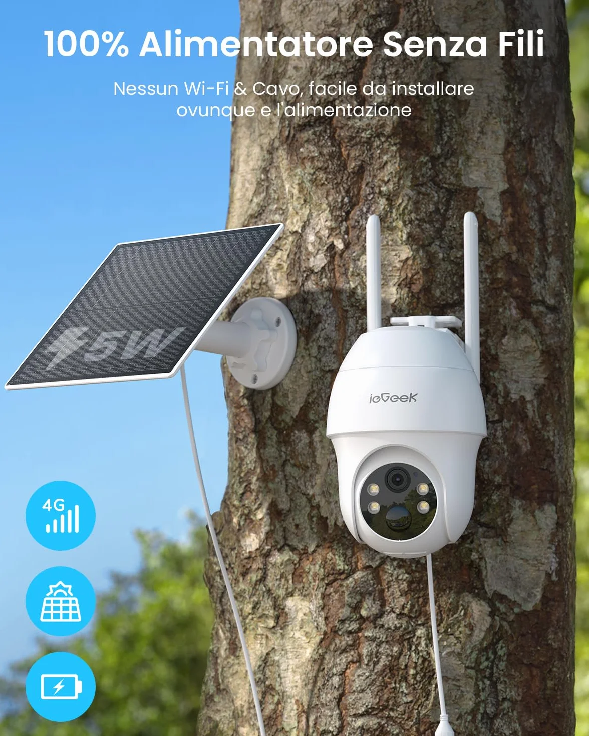 ieGeek Zewnętrzna bezprzewodowa kamera Wi-Fi 5MP, wewnętrzna kamera monitorująca WiFi bateria z reflektorami i alarmem, detekcja ruchu PIR, kolorowy noktowizor, 2 drogi audio,Work with Alexa