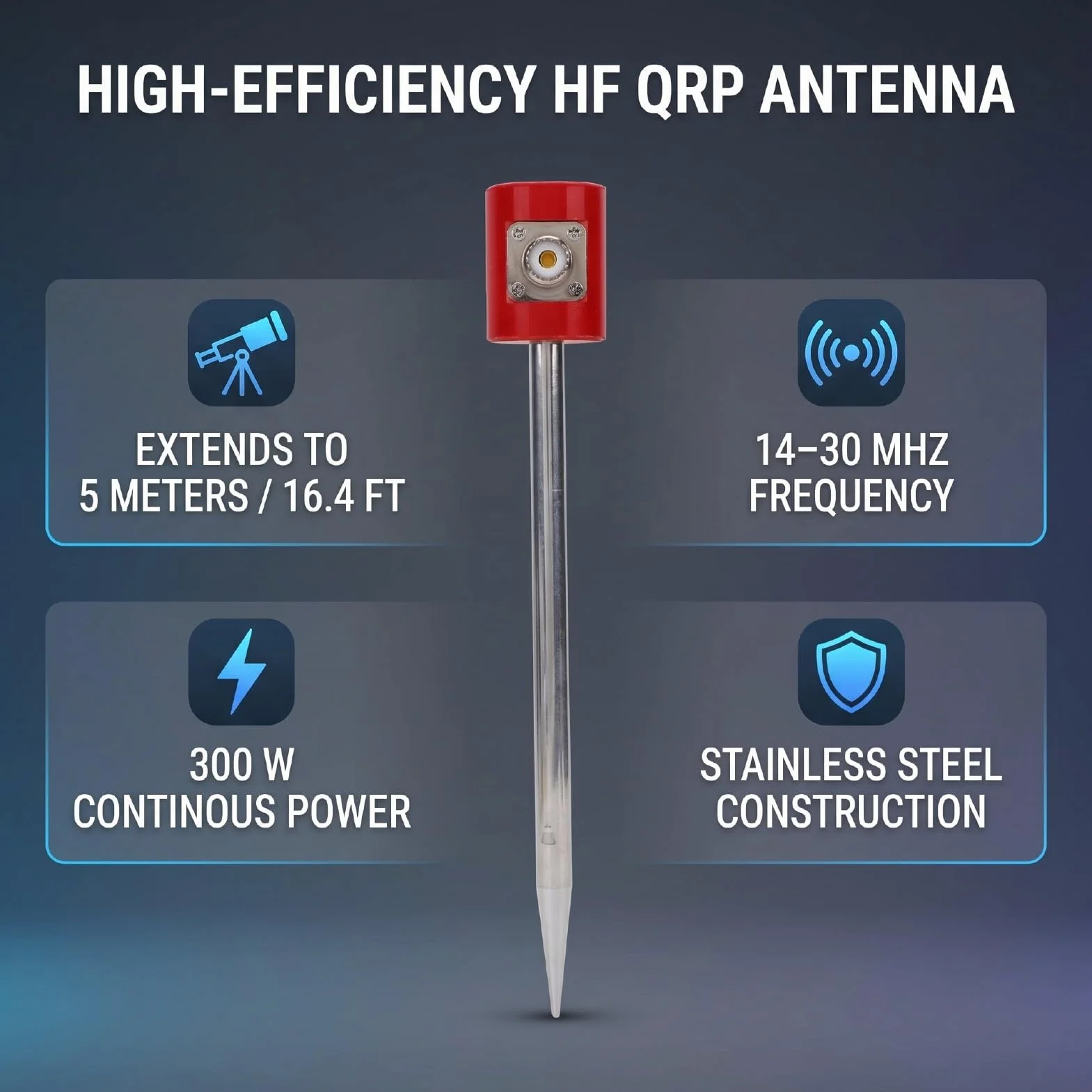 Keenso Anteny QRP HF Trwała Konstrukcja ze Stali Nierdzewnej do Radiotelefonów USDX 5M 16,4FT 300W-600W Mocny Odbiór