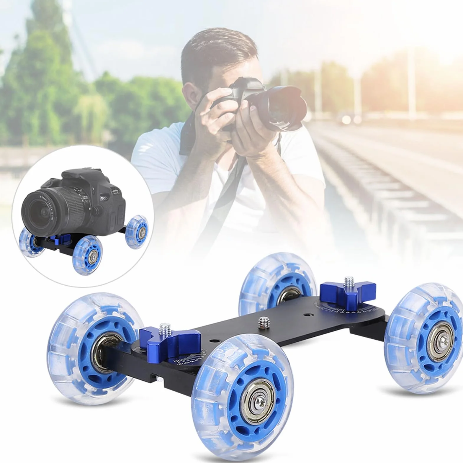 BuyWeek Kamera Dolly Skater, Scaled Camera Table Dolly Slider Mini Desktop 10 KG, obciążenie szyny Roller Track Slider do kamery DLSR