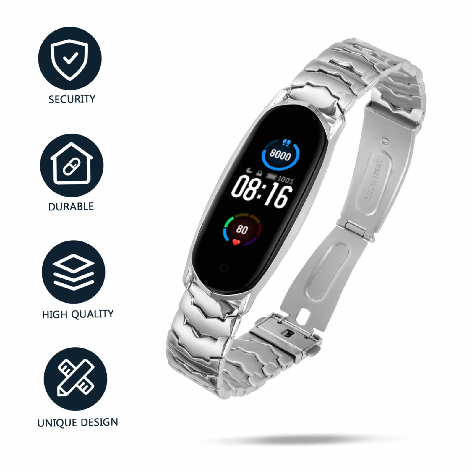 BESTonZON 3kawałki Metalowy Pasek Do Smartbandów Kompatybilny z Mi Band Elegancki i Trwały Wykonany Ze Stali Nierdzewnej Idealny Dla Bliskich