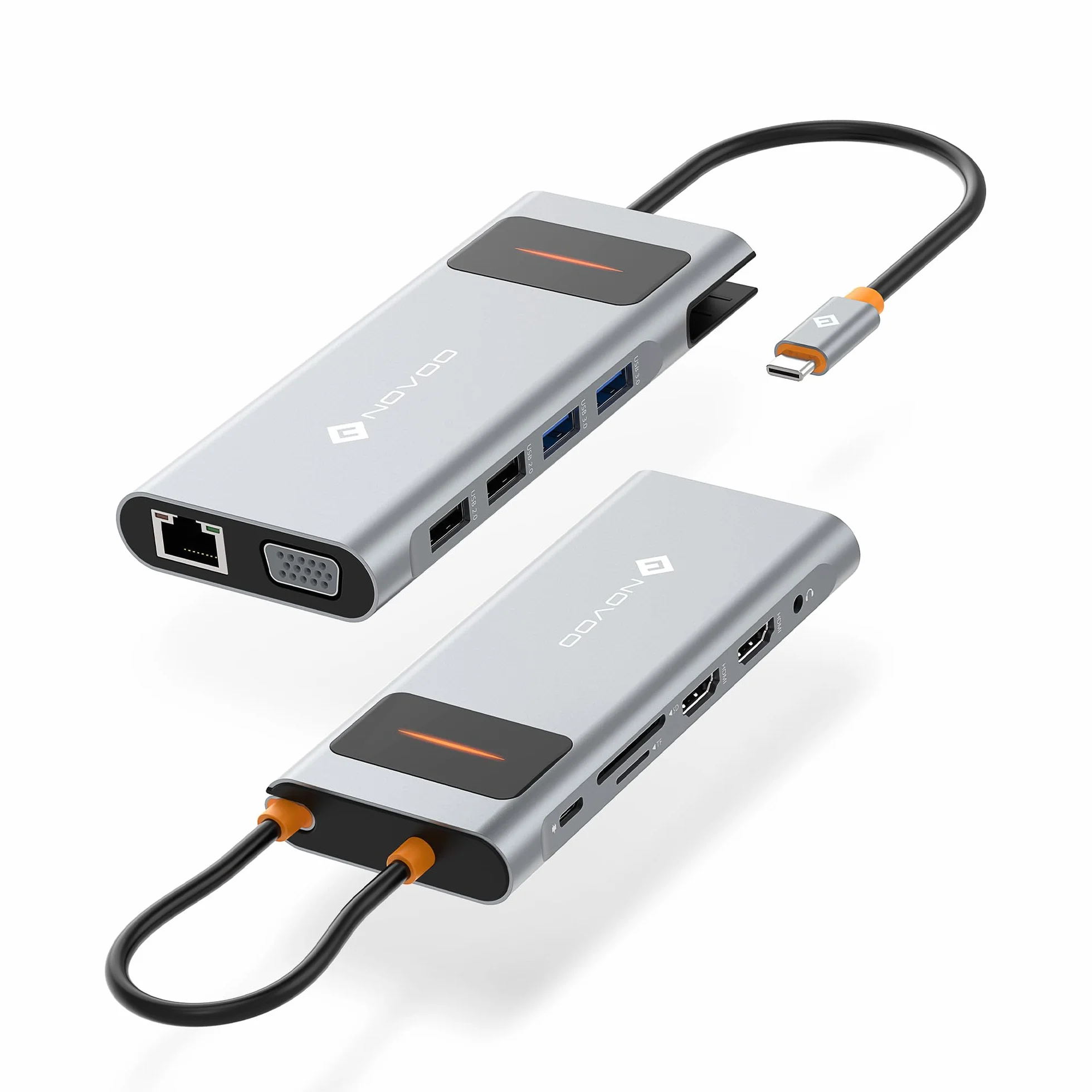NOVOO Stacja dokująca z podwójnym monitorem, stacja dokująca 12 w 1 USB C do Dual HDMI, VGA, 100W PD, RJ45 Ethernet, 4 USB, SD/TF Hub USBC do MacBooka Pro Air Dell Lenovo