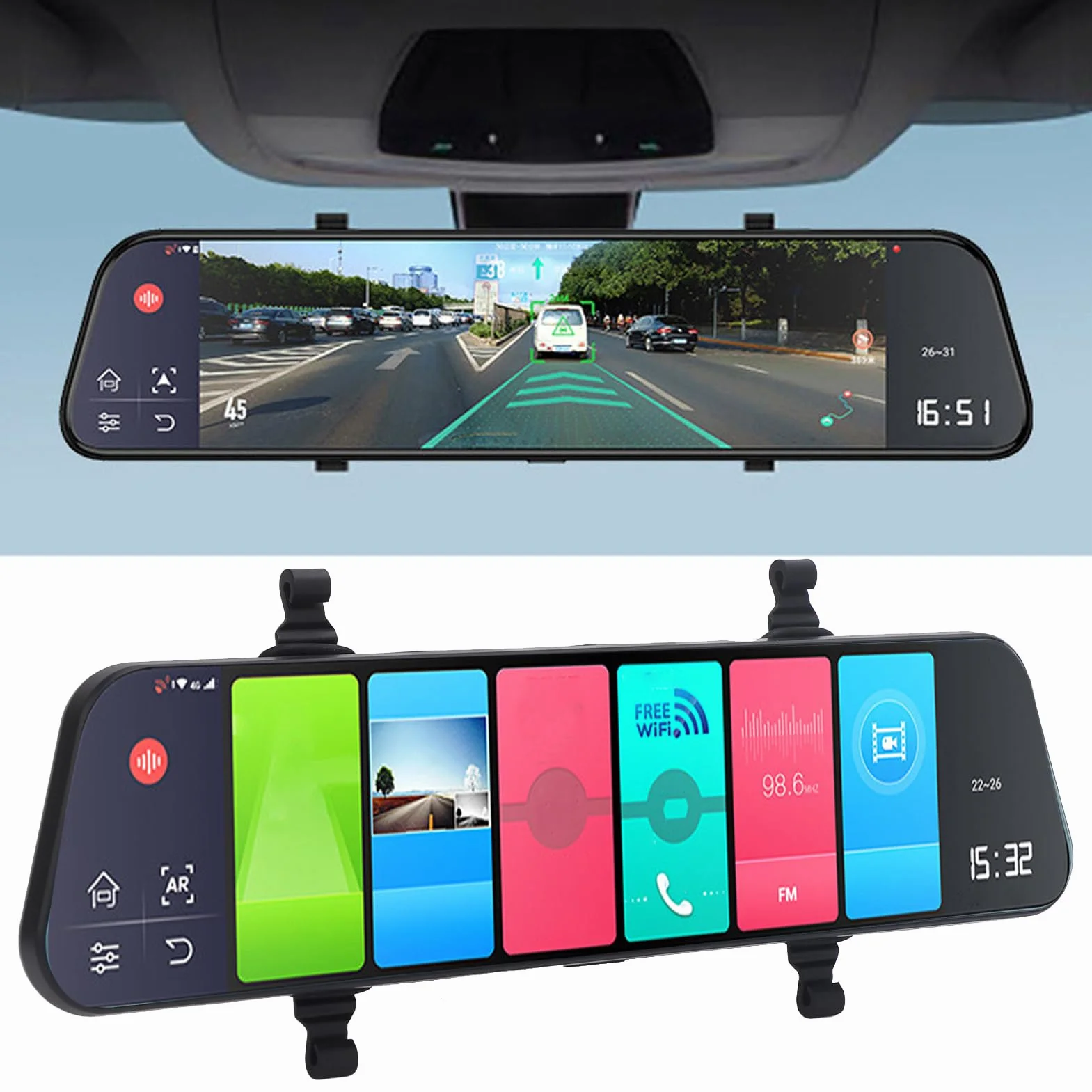 System kamer cofania SustVita z 4-rdzeniowym procesorem, 12-calową kamerą samochodową w lusterku, 4G WiFi/GPS, Android 8.1, rejestrator jazdy samochodem z nagrywaniem w pętli