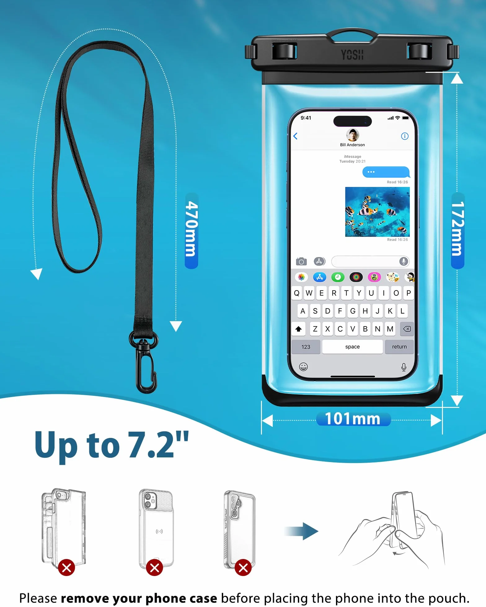 YOSH Wodoodporne etui na telefon [przyjazne dla przycisków bocznych], wodoodporne etui na telefon IPX8 do pływania, podwodne etui podróżne niezbędne do iPhone'a 16, 15, 14 Pro, Max, Galaxy S25, S24