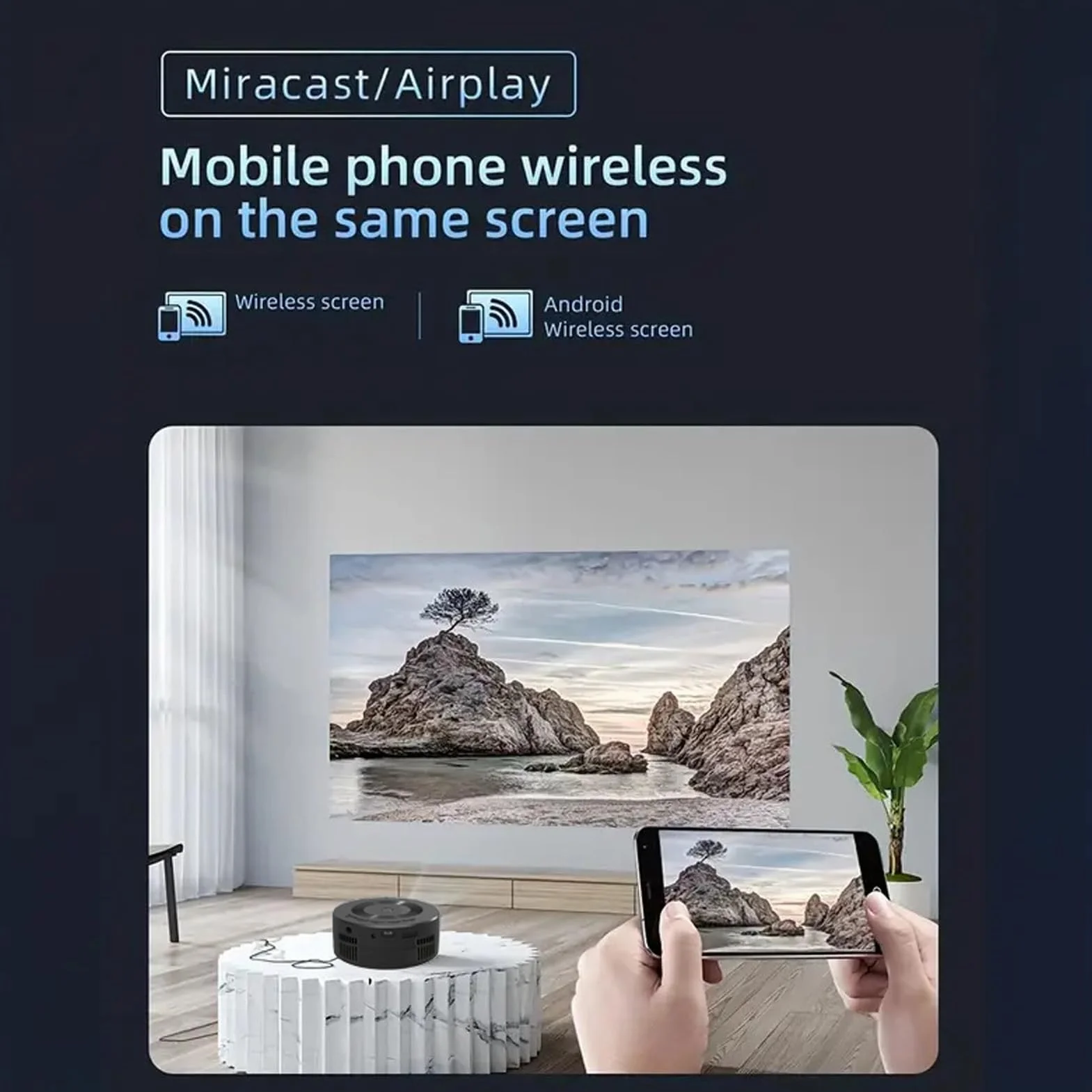 Mini Projektor, Przenośny Projektor Filmowy, Inteligentny Projektor Domowy 1080p, Obsługa Tej Samej Funkcji Ekranu, dla Tabletów z Telefonami z Systemem IOS i Androidem,