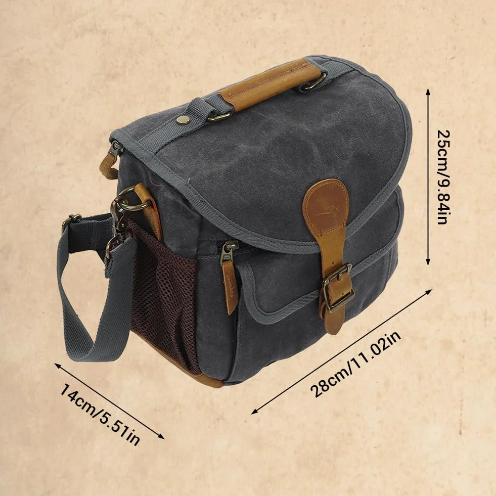 Vintage Canvas Camera Bag, 10,2x7.9x4,7 cala woskowane płótno z skórzaną torbą na ramię na ramię do fotografii DSLR