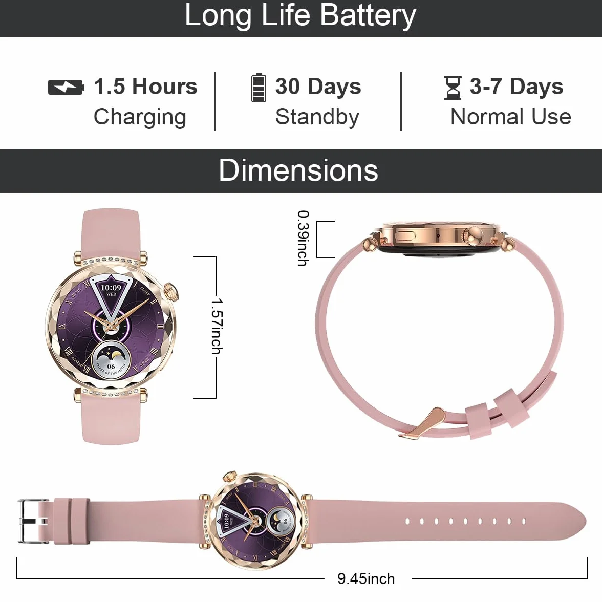 Inteligentny zegarek dla kobiet, monitor aktywności z systemem Android/iOS, 3.0 cm AMOLED z cyklem żeńskim, pulsometrem, monitorowaniem snu, śledzeniem aktywności (2 paski do zegarków), złoty