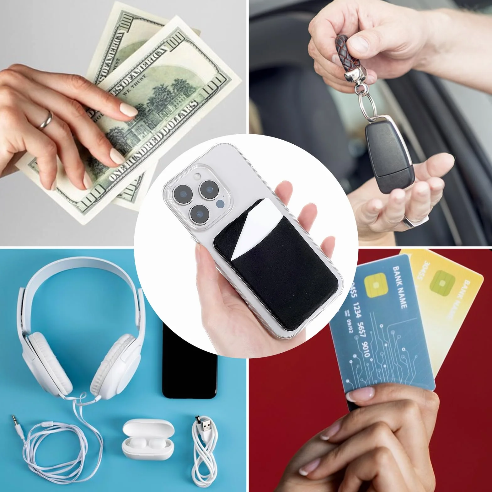 Oruola Samoprzylepne etui na karty, 3 sztuki, przegródki na karty, etui na telefon komórkowy, etui na karty, ochrona RFID, ochrona przed oszustwami na kartach kredytowych, kolor czarny
