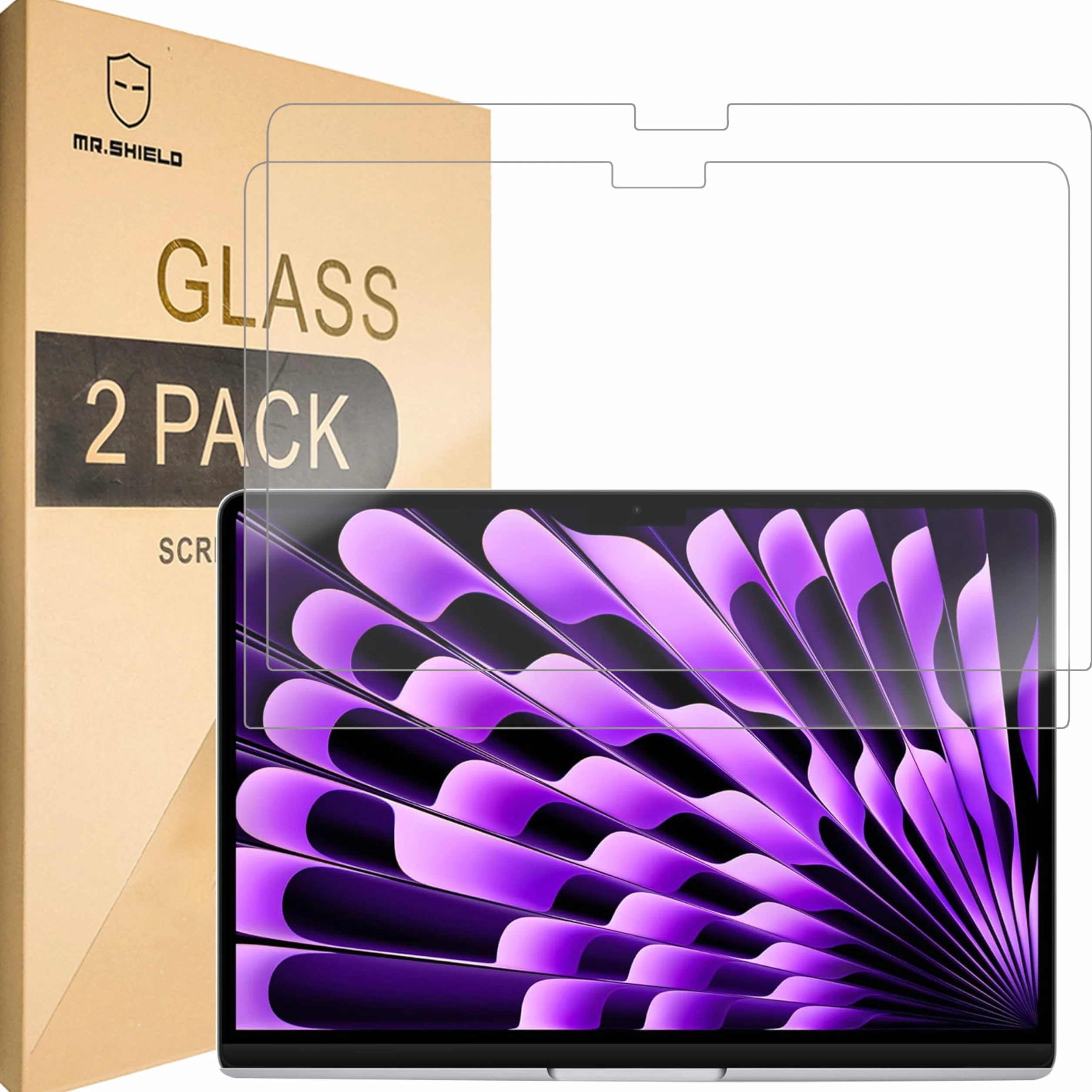 Mr.Shield Ochraniacz Ekranu do MacBook Air 13.6 cala M3 M2 2024 2022, 2 Sztuki Szkło Hartowane 9H Odporny na Zarysowania HD