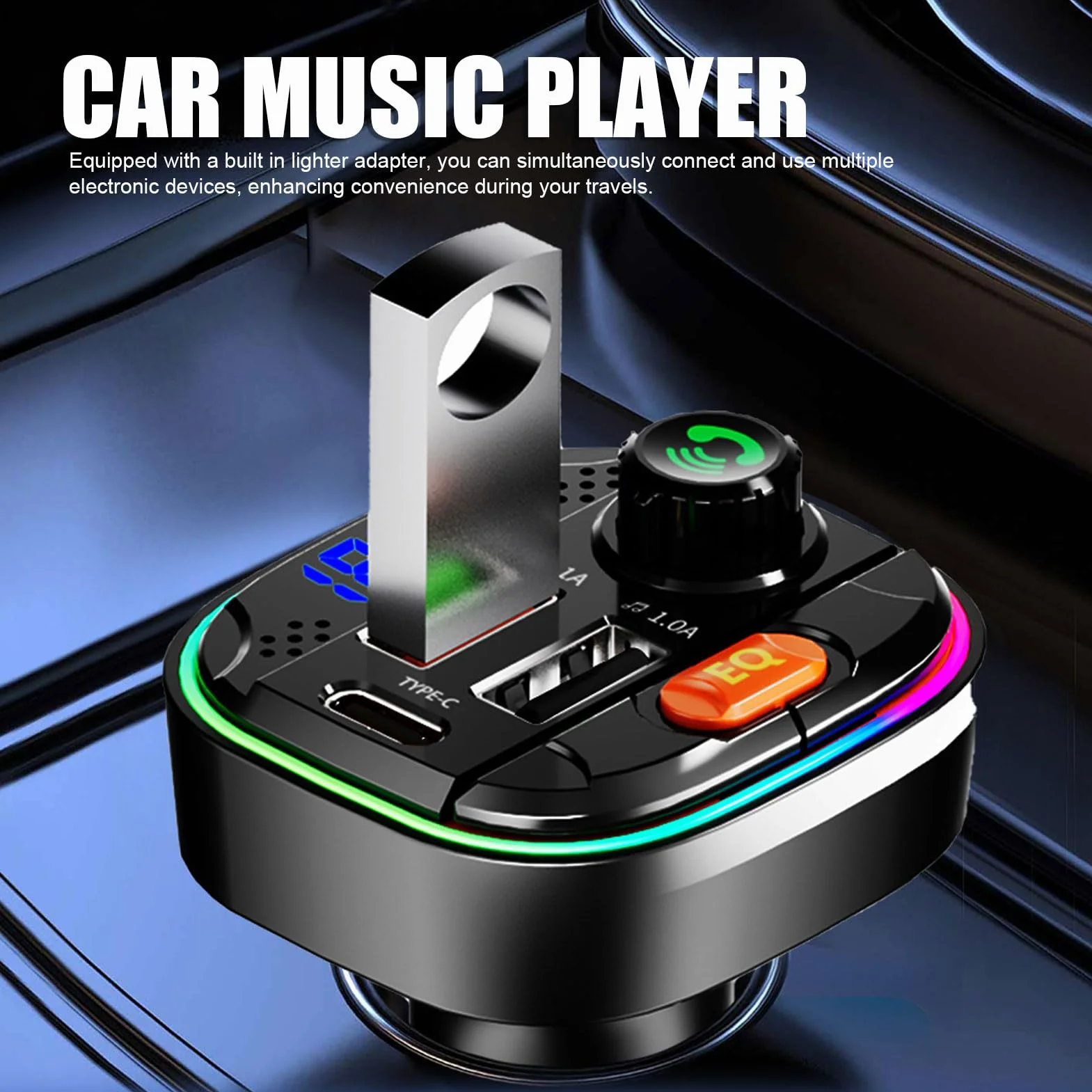Ouitbe ładowarka samochodowa Bluetooth DC12-24V FM transmiter typ C 2 porty USB odtwarzacz MP3