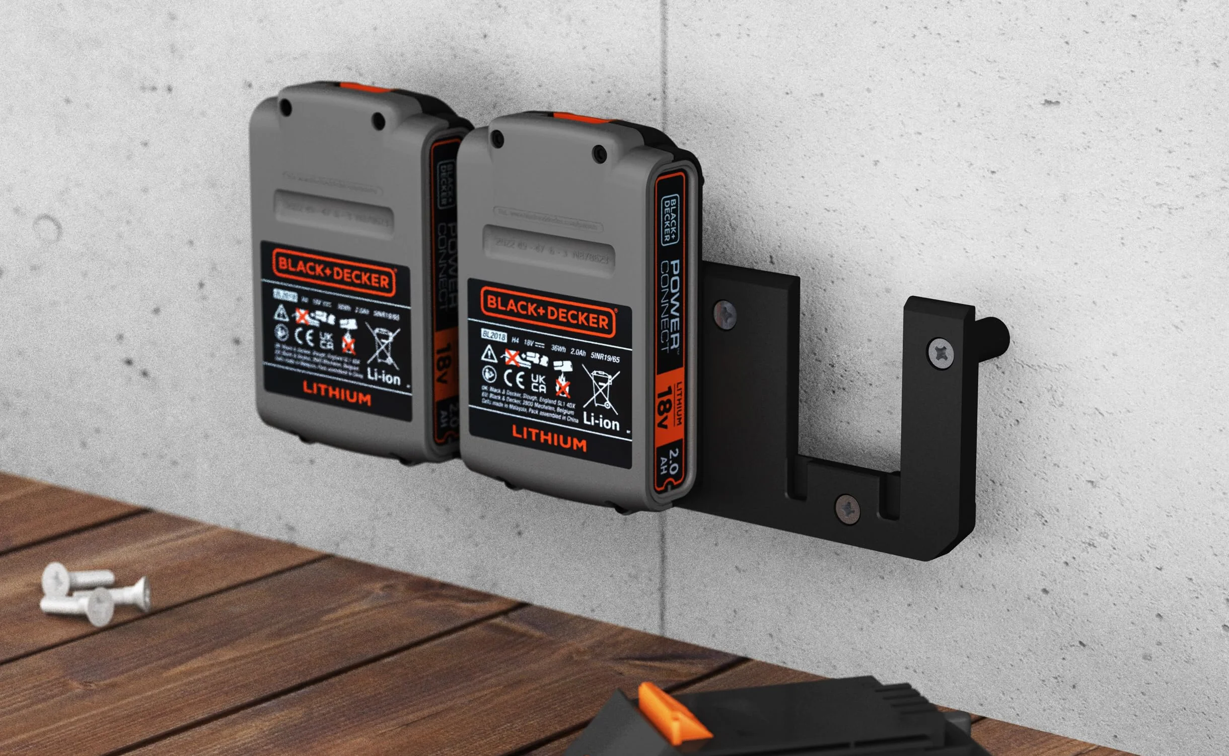 NewGround Designs Uchwyt ścienny do akumulatora nadaje się do akumulatorów Black+Decker 18 V – uchwyt na baterie, uchwyt ścienny (3 akumulatory) w zestawie śruby i kołki [Made in Germany]