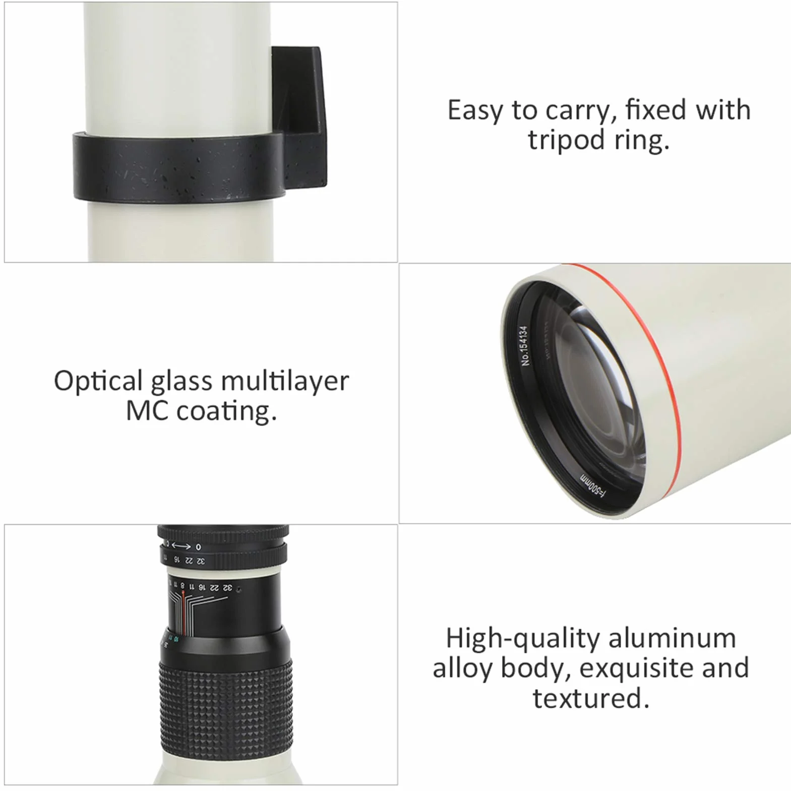 Obiektyw Aparatu, Obiektyw z Ręczną Regulacją Ostrości 500 Mm F8‑F32, Teleobiektyw Stałoogniskowy, Obiektyw Aparatu do Fotografowania na Duże Odległości, Obiektyw do Aparatu z Mocowaniem F