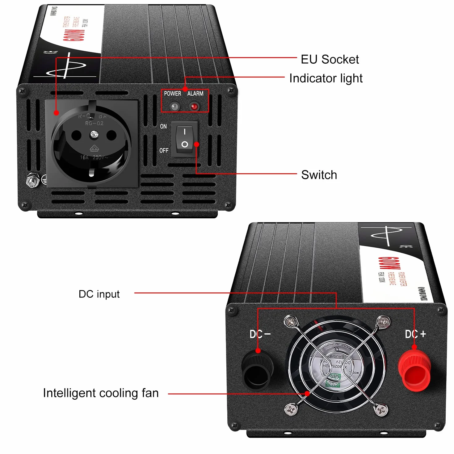 Falownik 3000 W, DC 12 V do 230 V, czysty sinus z pilotem i podwójnym cyfrowym wyświetlaczem LCD DC na AC 230 V, 50 Hz (DC12V (zakres 10 V-15 V) 3000 W) (DC12V (zakres 10 V-15 V) 600 W)