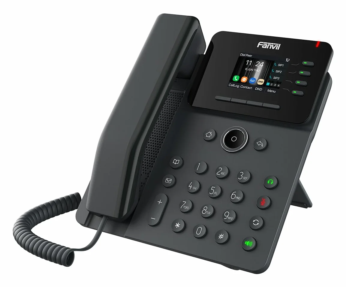 Fanvil V61W WiFi telefon IP, 4 linie SIP, 12 programowalnych przycisków, wyświetlacz LCD, uchwyt na słuchawki RJ9, czarny