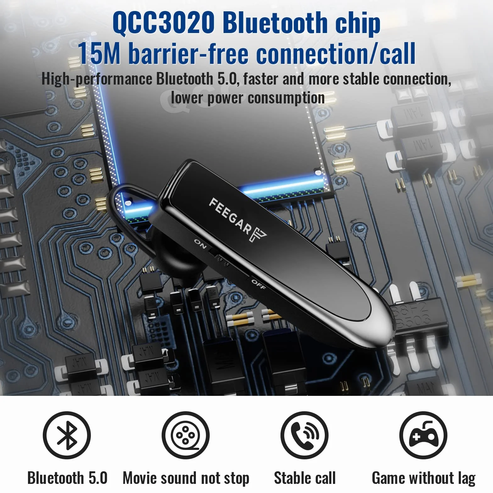 Feegar BF300 PRO Zestaw słuchawkowy Bluetooth 5.0 CSR Słuchawka Bluetooth Czas rozmowy 24h Mikrofon HD Micro Multipoint Bluetooth 5.0 HD Automatyczne parowanie Technologia redukcji szumów CVC 6.0