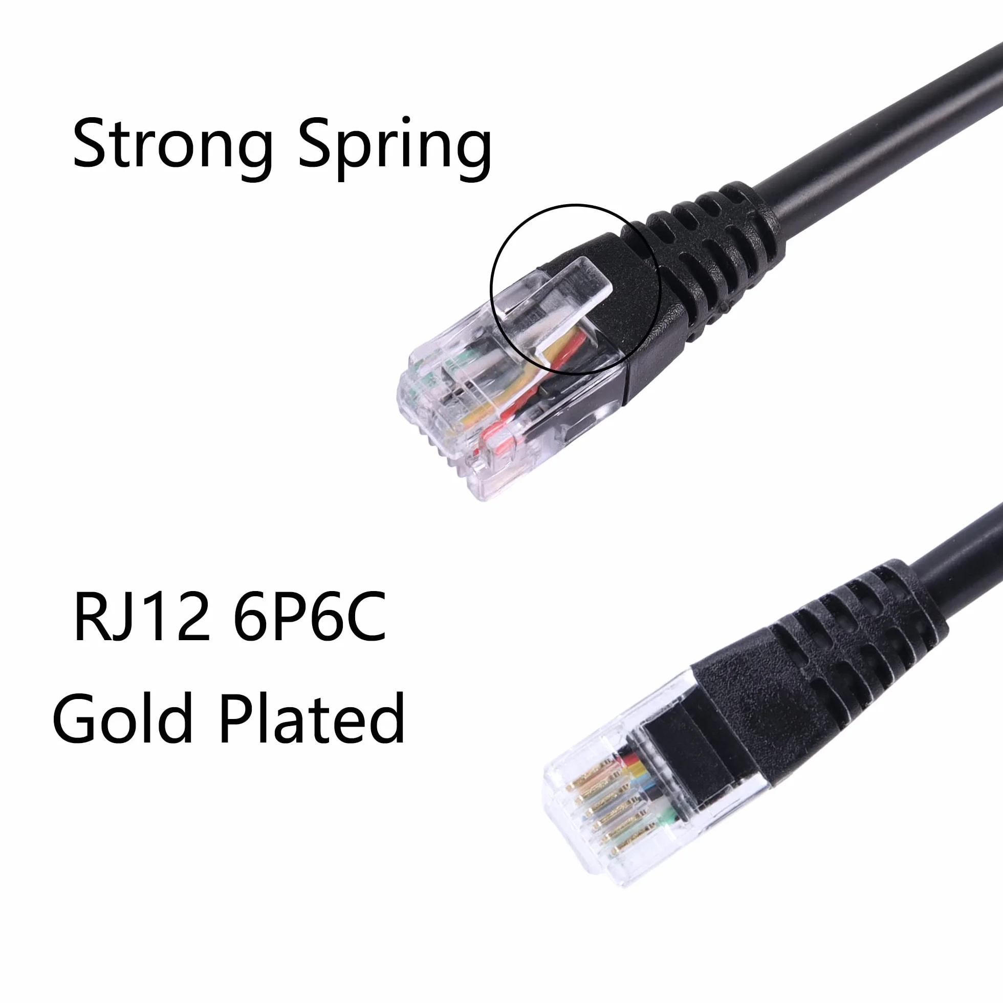 RJ12 Przewód telefoniczny włącznik/wyłącznik, wtyczka 6P6C, wtyczka do gniazda, telefon stacjonarny, kabel telefoniczny z odłącznikiem, czarny, 50 cm