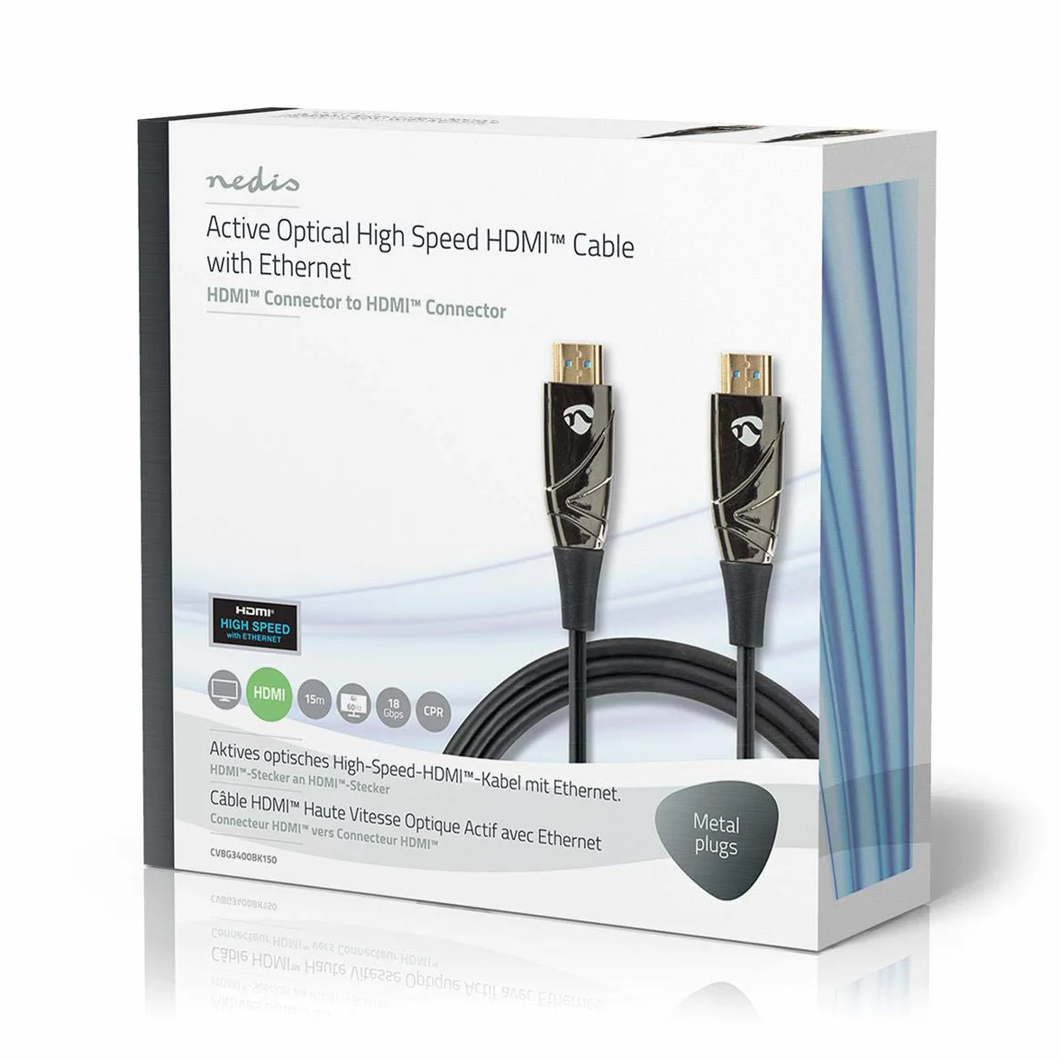 Nedis Kabel HDMI o wysokiej prędkości z Ethernet, AOC, złącze HDMI - złącze HDMI, czarny, 15 m