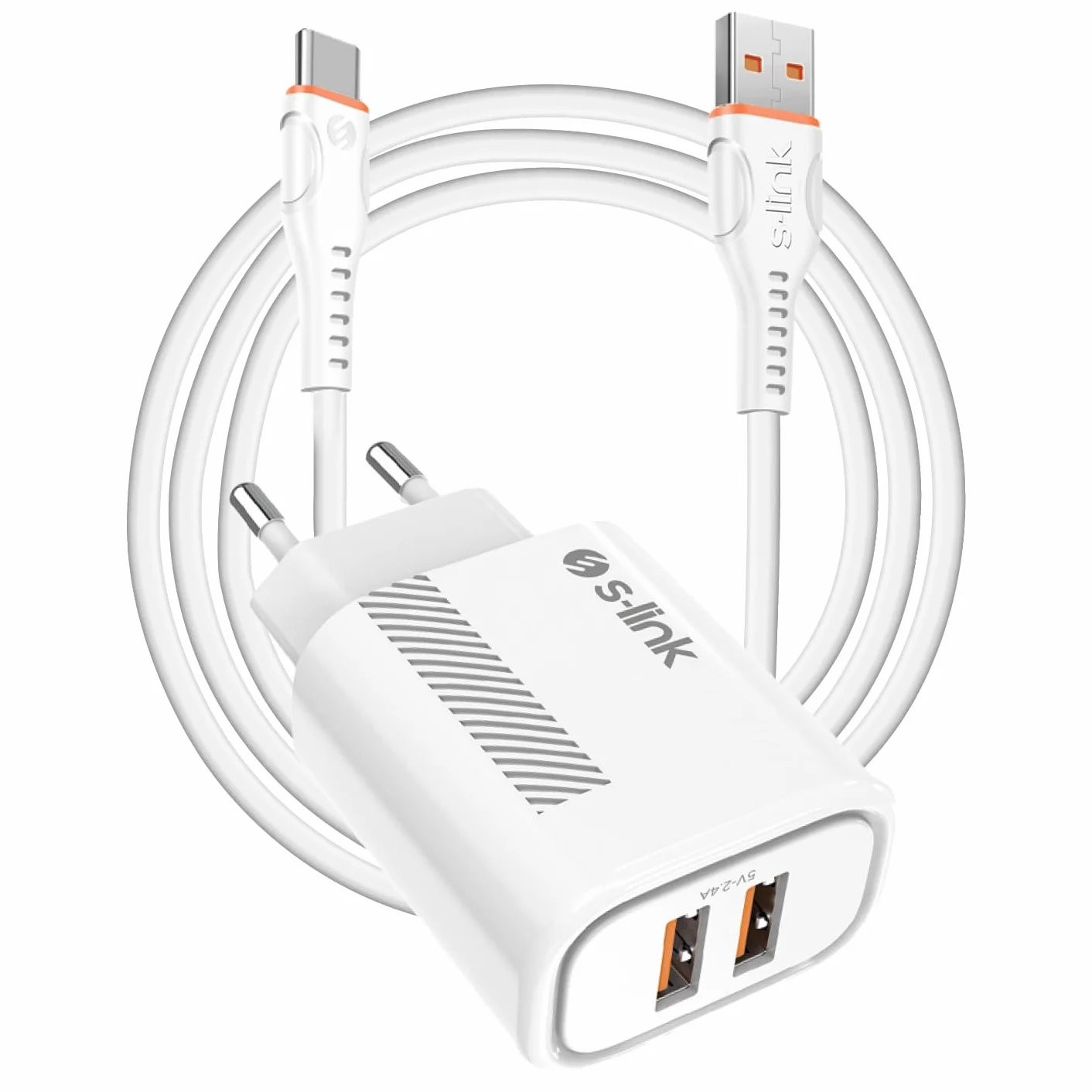 S-link SL-EC50 (SL-EC50T) 5V 2400MA kabel typu C 2 wyjścia USB biały domowy adapter ładowania