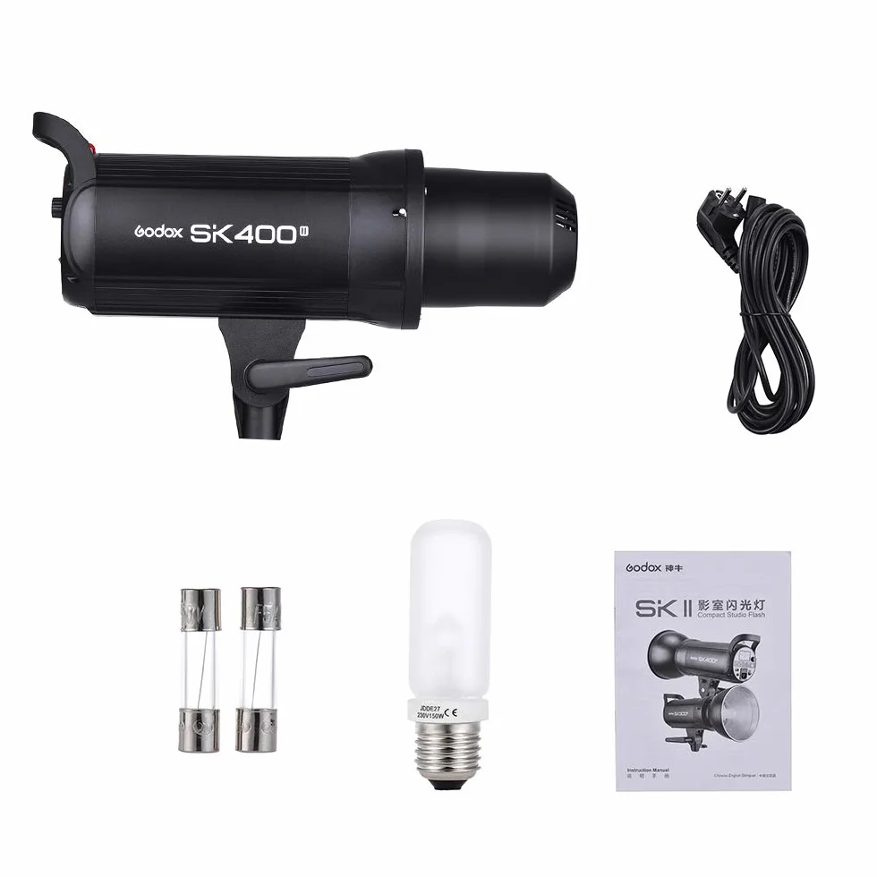 Godox SK400II Profesjonalna, kompaktowa lampa błyskowa 400 W, zintegrowany system Godox 2,4 G, Wireless-X, GN65 5600 K, z lampą nastawczą 150 W, do portretów produktów e-commerce, fotografii