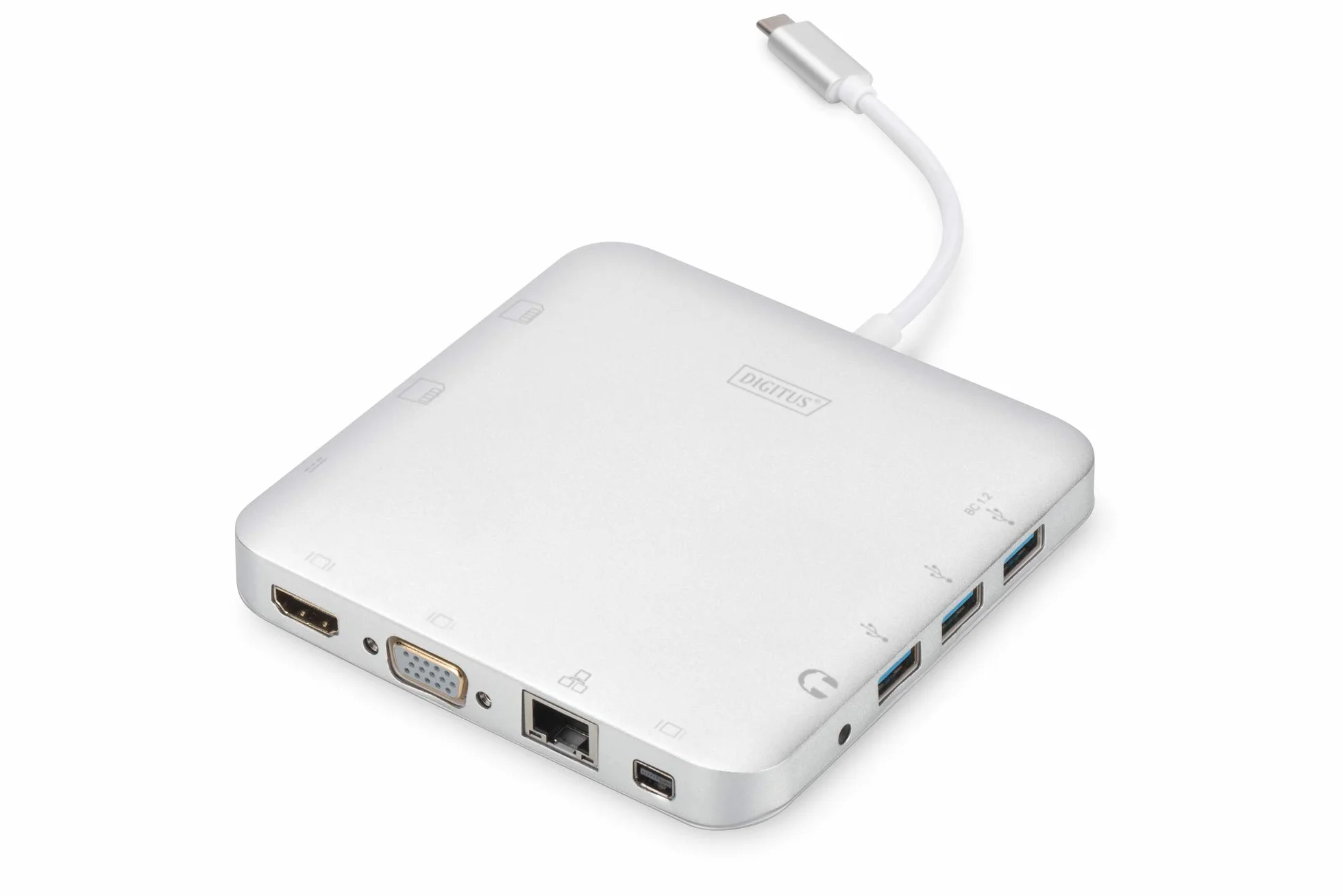 DIGITUS USB-C Multisportowa Stacja Dokuj?ca - 11 Portów - HDMI, mDP, VGA (4K@30Hz) - USB 3.0 / 2.0, Type-C - RJ45 LAN, Jack Audio, Czytnik Kart - Srebrny