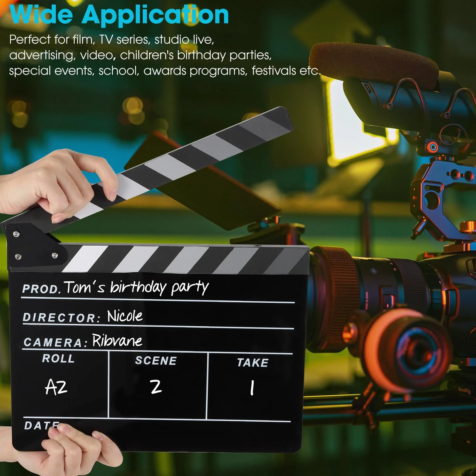 Reżyserzy filmowi Clapboard, Move Slate Photography Video TV Cut Action Scene Akrylowe rekwizyty z magnetyczną gumką do tablicy, dwa niestandardowe długopisy, ściereczka do czyszczenia i klucz