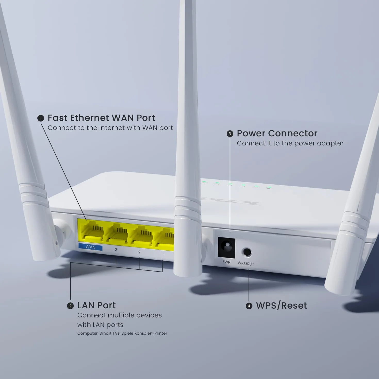 Tenda F3 Router Bezprzewodowy Fast Ethernet, 300Mbps, 2.4GHz, Bianco