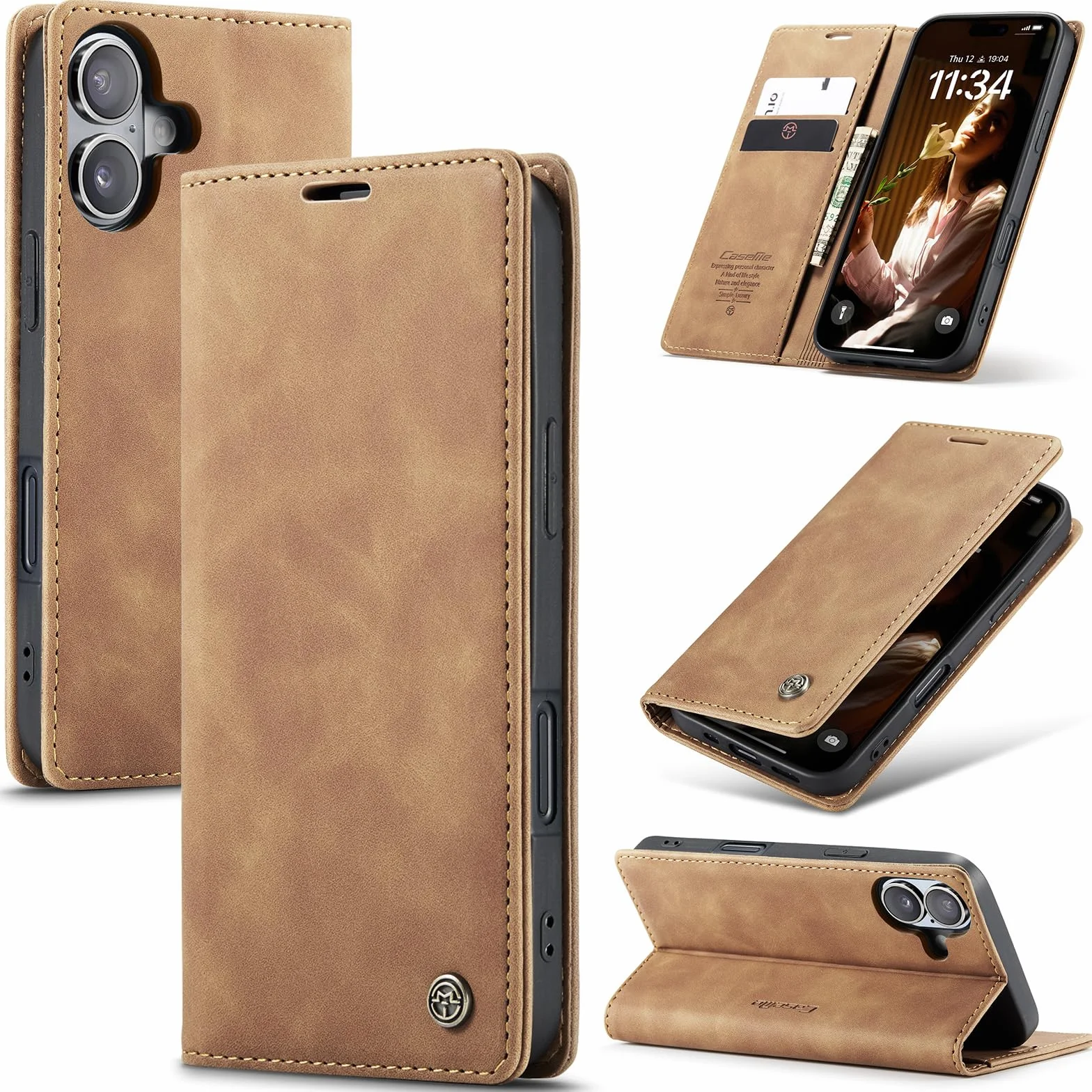 Etui do iPhone 17 5G Premium Klapką Etui ze Skóry PU,Portfel Przegródki na Karty Funkcja Stojaka Magnetyczne Wstrząsy iPhone 17,Brązowy