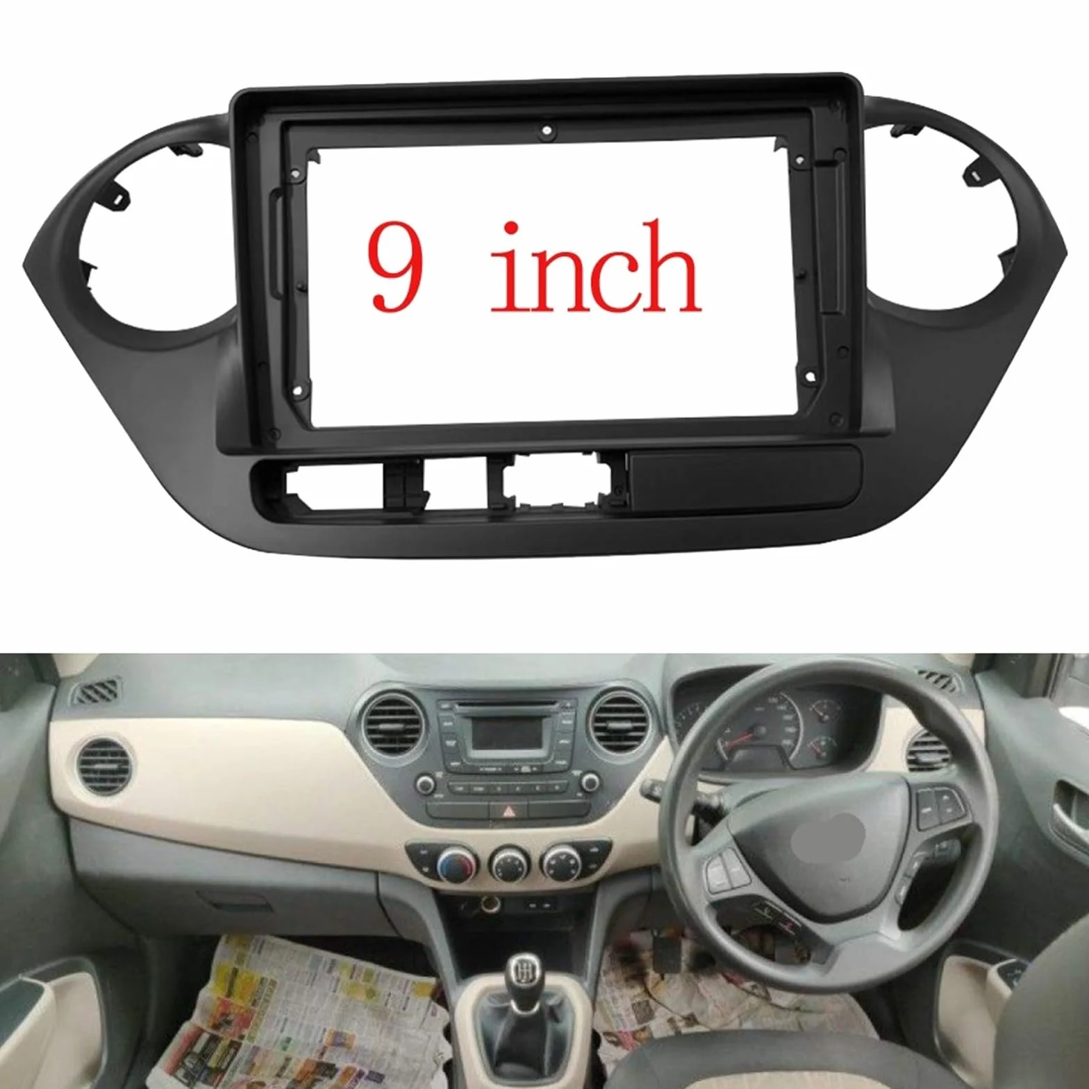 Deski rozdzielcze samochodu Pasuje do HYUNDAI 2014~2017 zestaw montażowy 9 Cal instalacja radia samochodowego plastikowa rama panelu konsoli i kabel Samochodowe ramki montażowe(Frame-left-cord)