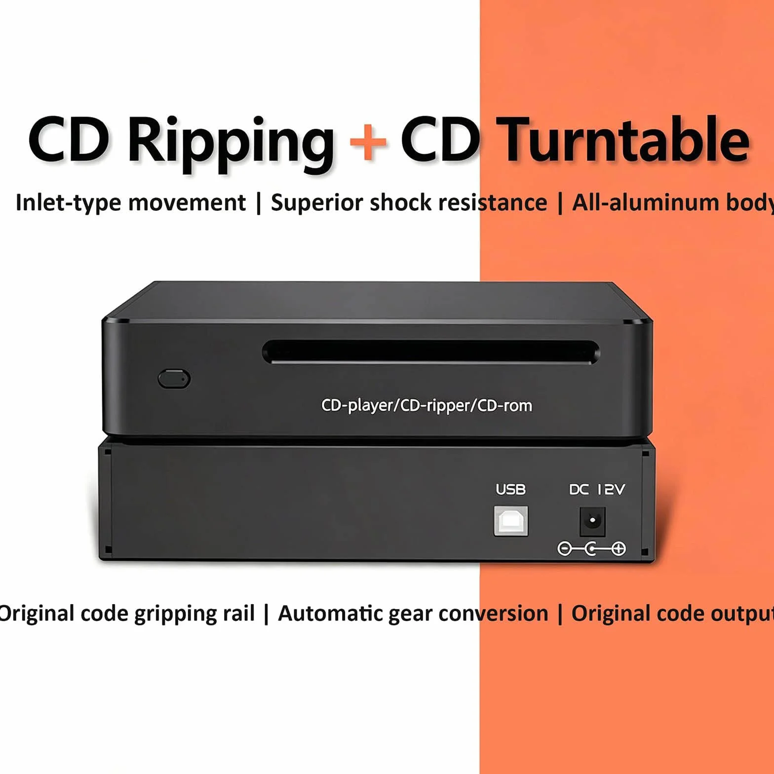Przenośny odtwarzacz do zgrywania płyt CD, Automatyczny Digitizer Audio CD do bezstratnych plików Wav, z napędem flash USB do kolekcji muzyki domowej i tworzenia kopii zapasowych audio