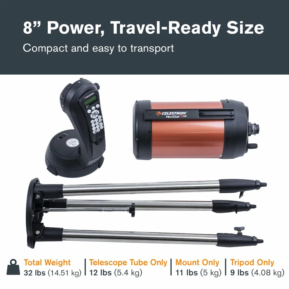 Celestron 11069 NexStar 8SE - Sterowany komputerowo teleskop Schmidta-Cassegraina Celestron NexStar 8SE z w pelni zautomatyzowanym mocowaniem, technologia SkyAlign i powloka XLT, czarny/pomaranczowy