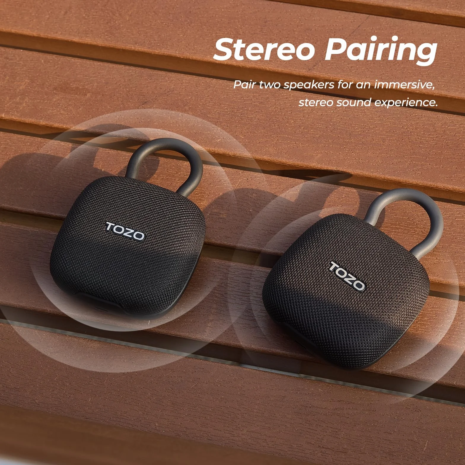 TOZO PE1 Przenośne głośniki Bluetooth z regulowanym karabińczykiem, bezprzewodowy mini głośnik prysznicowy Bluetooth z IPX8, wodoodporny, 32H Playtime Punchy Bass Audio Speaker do domu, podróży