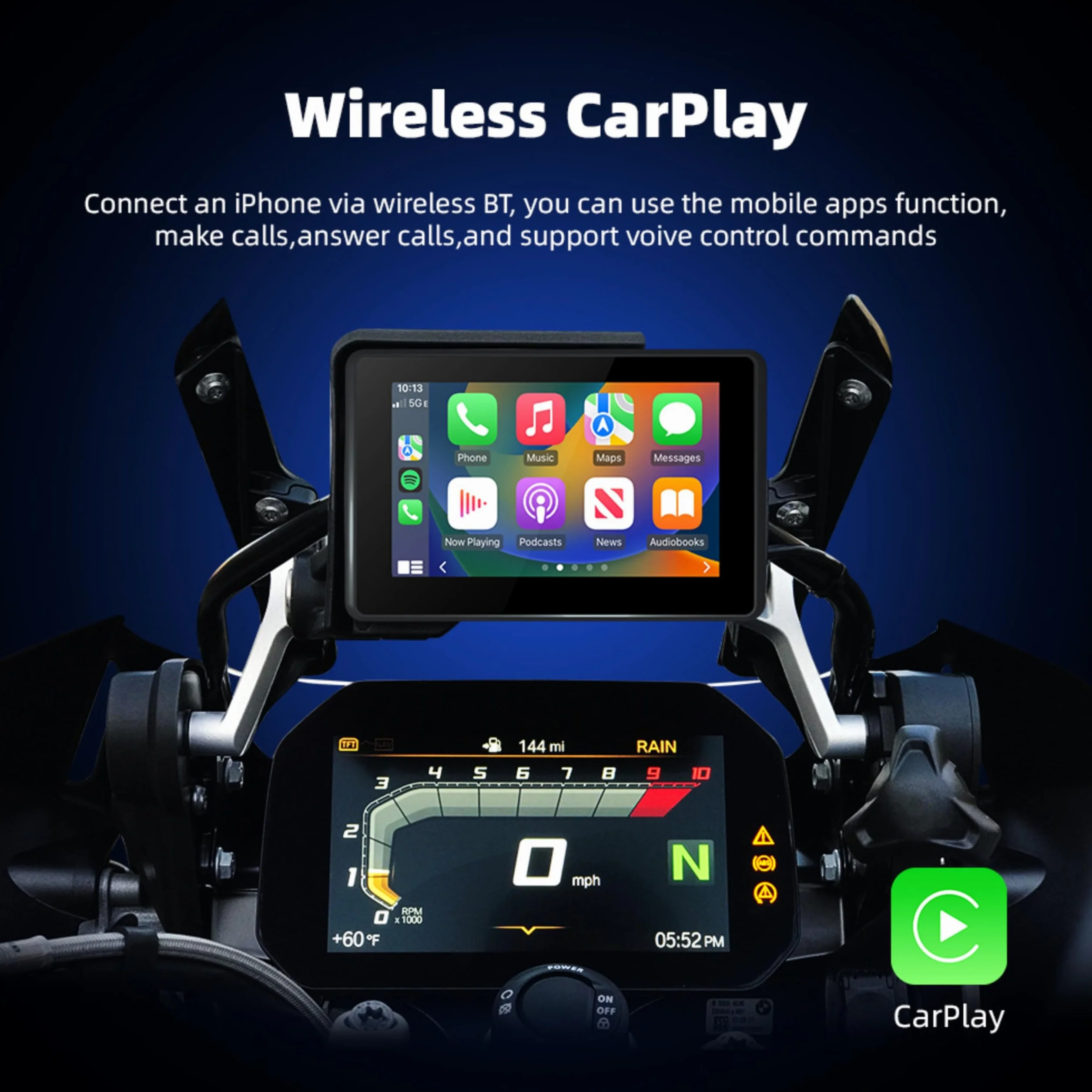 5-calowy ekran CarPlay do motocykla BMW, sterowanie Wonder Wheel, CANBUS Plug & Play, bezprzewodowy Apple CarPlay i Android Auto, wodoodporny ekran GPS