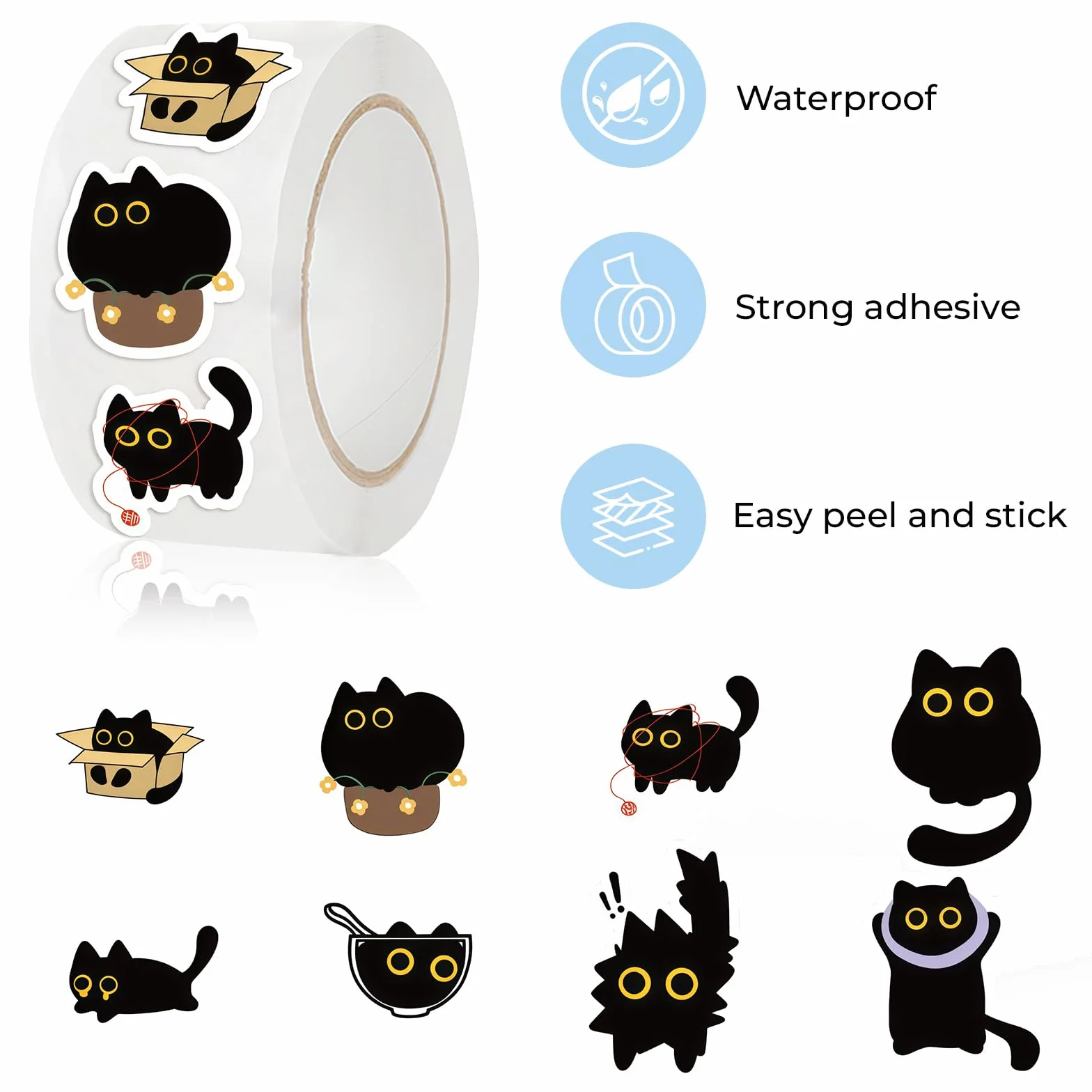 Yamobi Black Cat naklejki Kawaii 500 sztuk do scrapbookingu na laptopa