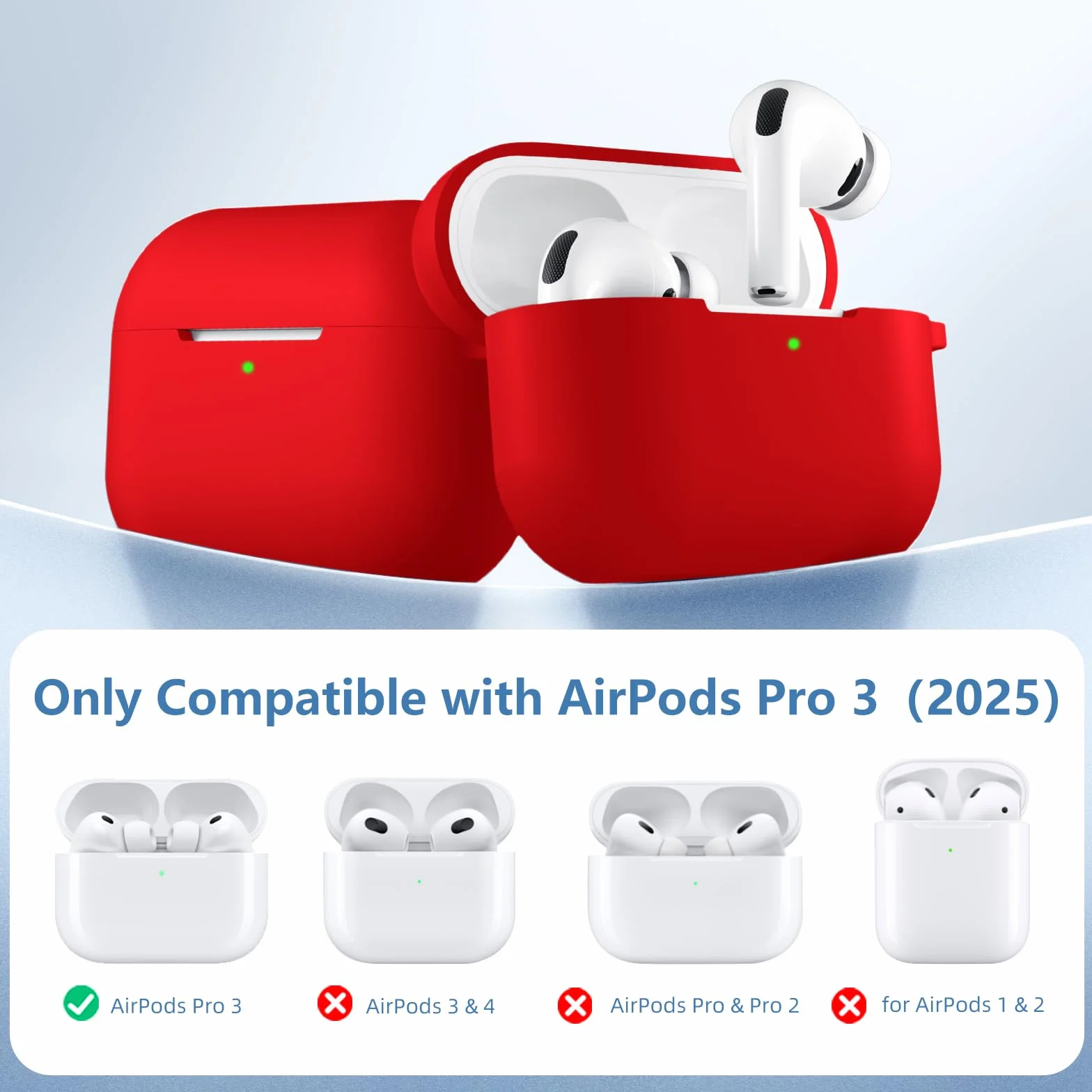 Maledan Kompatybilny z etui AirPods Pro 3 Case 2025 - Odporny na wstrząsy miękki silikonowy futerał ochronny do Apple AirPods Pro 3 Generacja Płaszcz z zestawem do czyszczenia i karabińczykiem