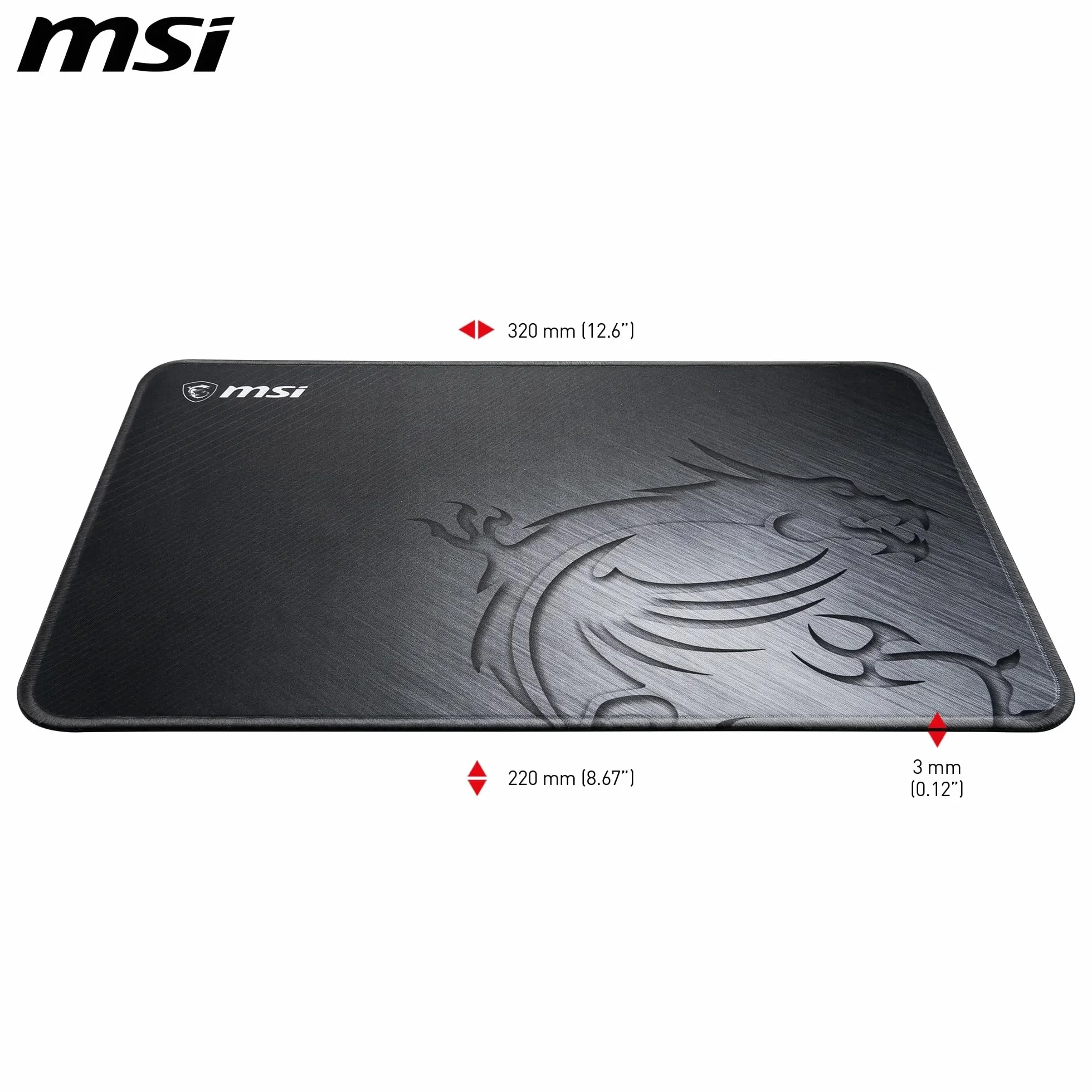 MSI AGILITY GD21 podkładka pod mysz do gier, powierzchnia tekstylna o niskim tarciu, miękkie szwy krawędziowe, antypoślizgowa podstawa, 320 x 220 x 3 mm