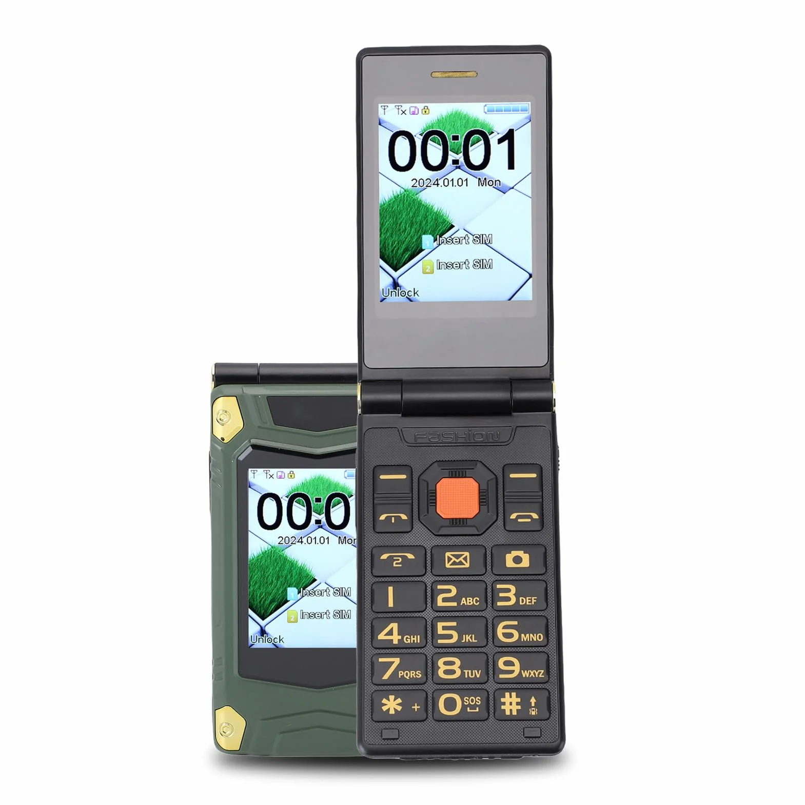 LICAEVEY Odwróć Telefon Komórkowy dla Seniorów, 1,3MP Dual Screen Telefon z podwójną kartą SIM, Odblokowane Telefony z Szybkim Wybieraniem, Jedno Klawisz Latarki 丨 Głośno Głośnik 丨 4800 (GREEN)
