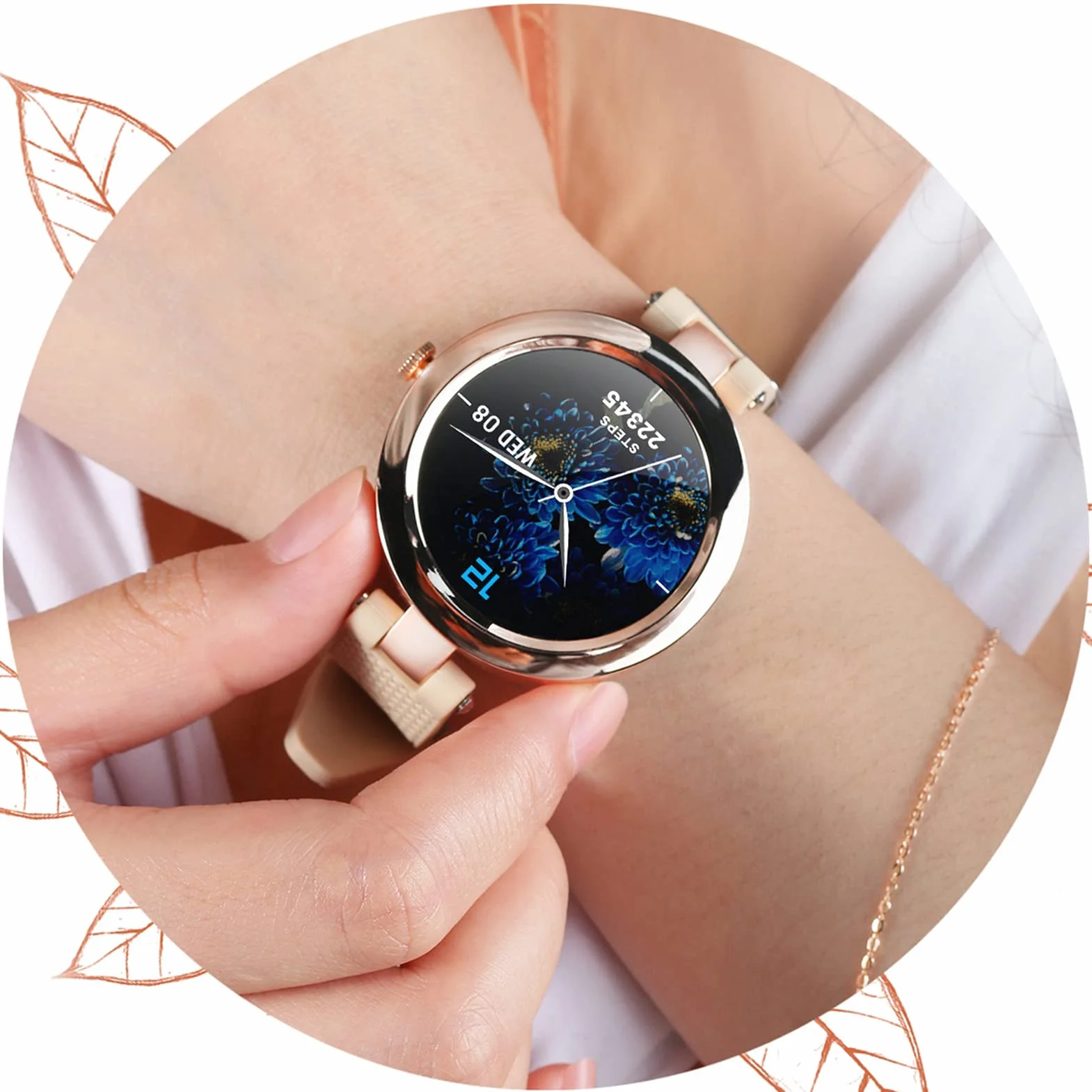 Inteligentny zegarek dla kobiet Inteligentne zegarki na telefony z systemem Android iOS Fitness Tracker z temperaturą ciała Tętno Ciśnienie krwi Monitor snu Smartwatch Kompatybilny Android iOS Złoty