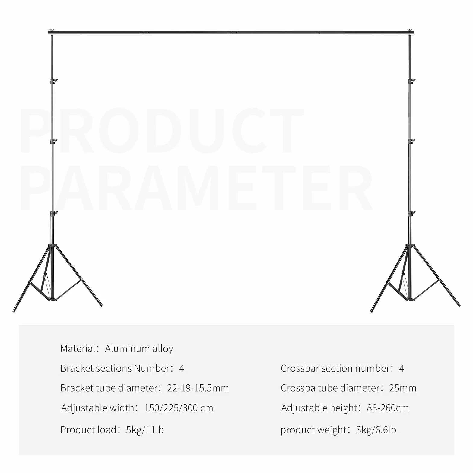 Neewer® System wsparcia tła, 2,6 m x 3 m, zestaw z torbą do przenoszenia na tło typu muślin, papier i płótno