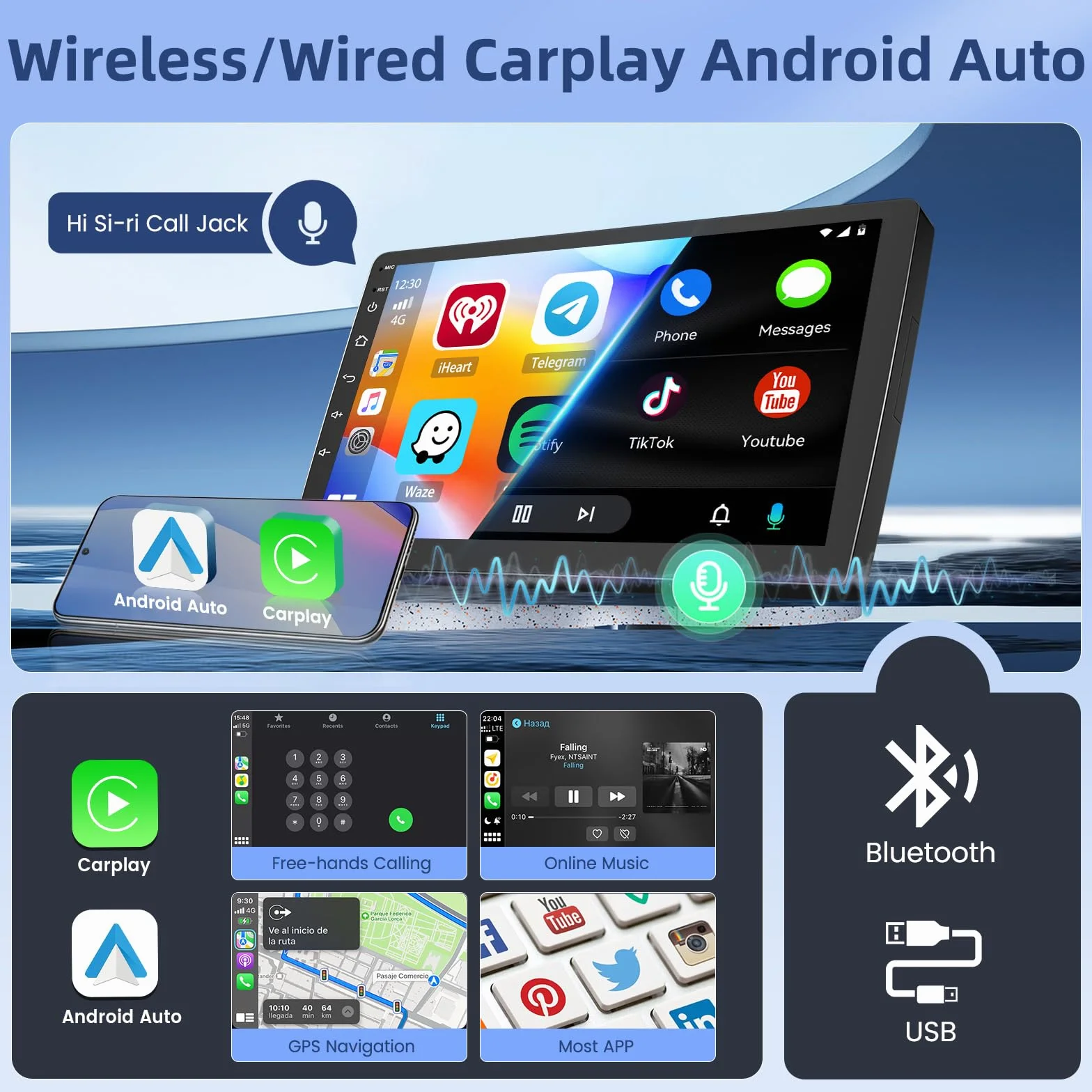 Hikity [4+64GB] Android 15 Radio, CarPlay Android Auto Bezprzewodowe, dla Seat Altea 2004-2016, 9-calowy ekran, Bluetooth, Mirror Link, Kamera cofania, Nawigacja GPS, EQ, DSP, WiFi, FM, RDS, SWC, USB