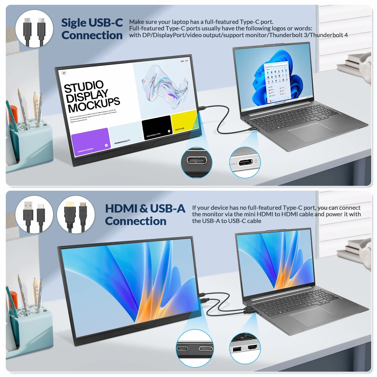 Rii Przenośny monitor 40.6 cm, 1920 x 1200 IPS drugi przedłużacz monitora z portem USB-C Mini HDMI, kompatybilny z PC/laptopem/Mac/Phone/Switch/Xbox/PS4/5